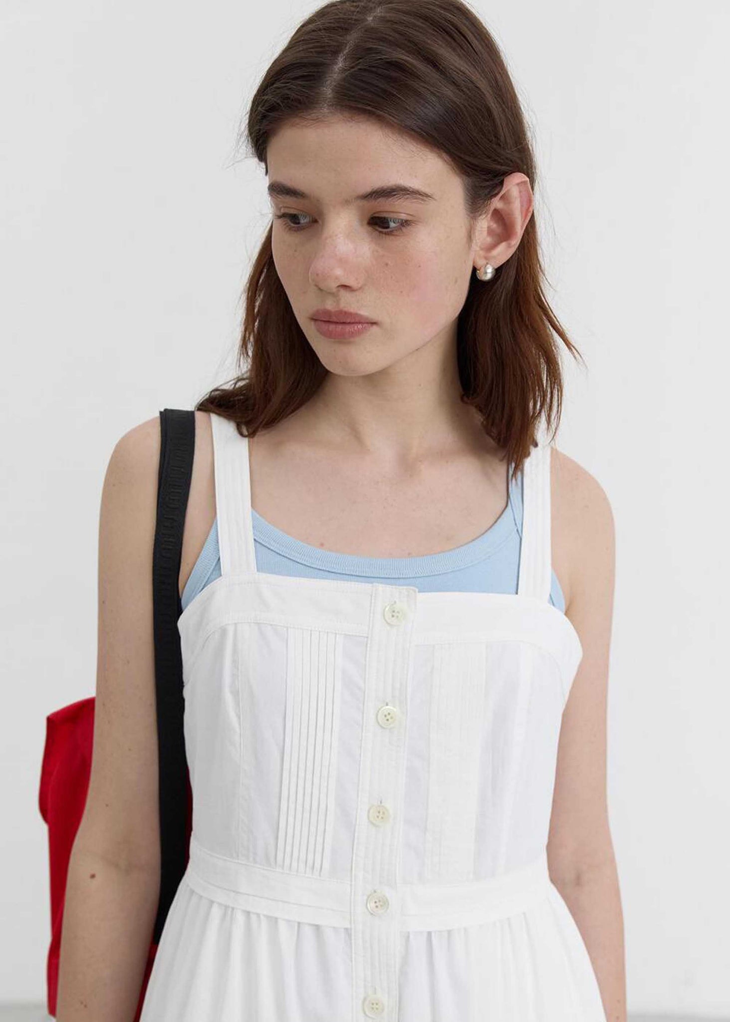 Off-White Square-Neck Buttoned Midi Dress