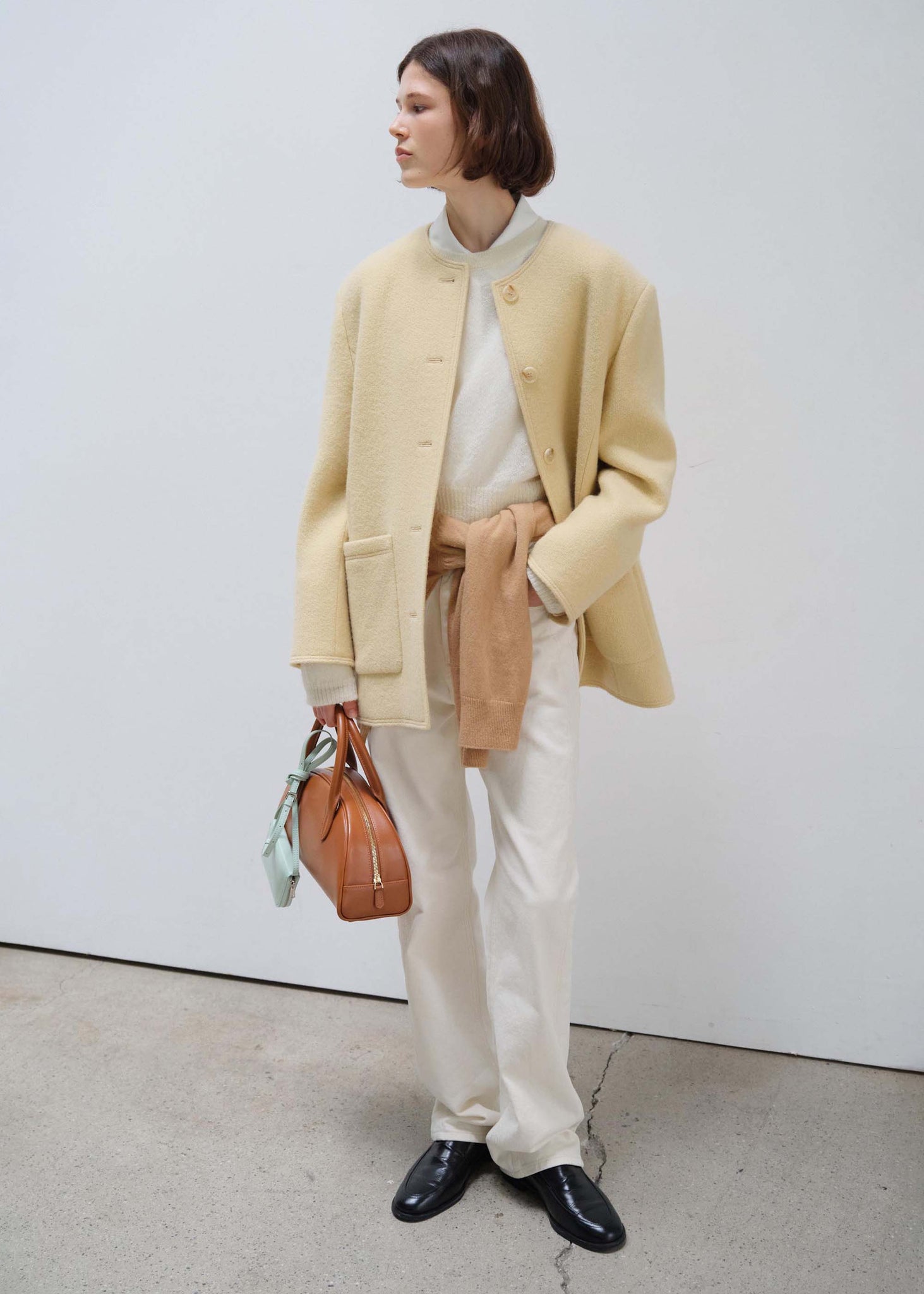 Pale Yellow Collarless Jacket