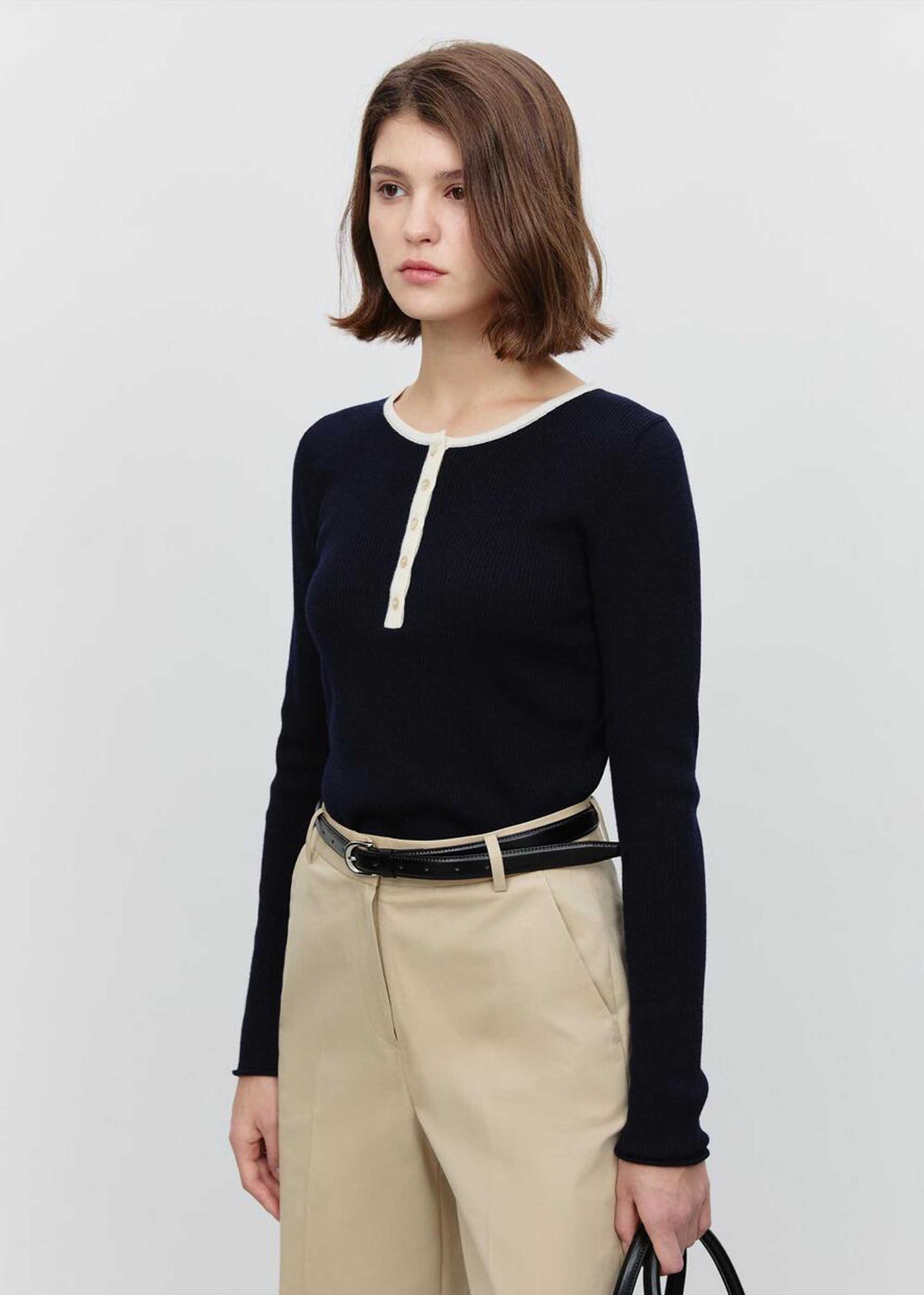 Black Rib-Knit Henley