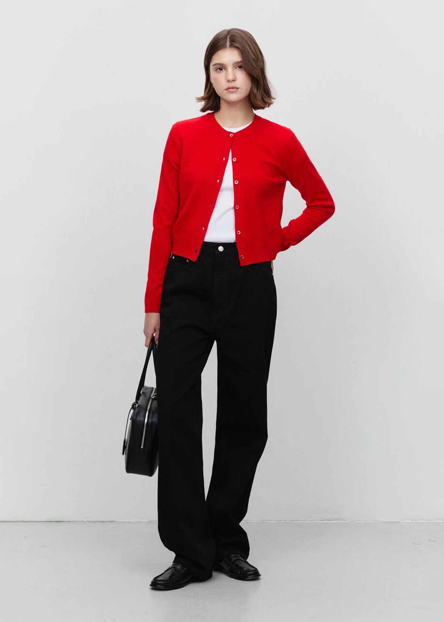 Red Round-Neck Wool Cardigan