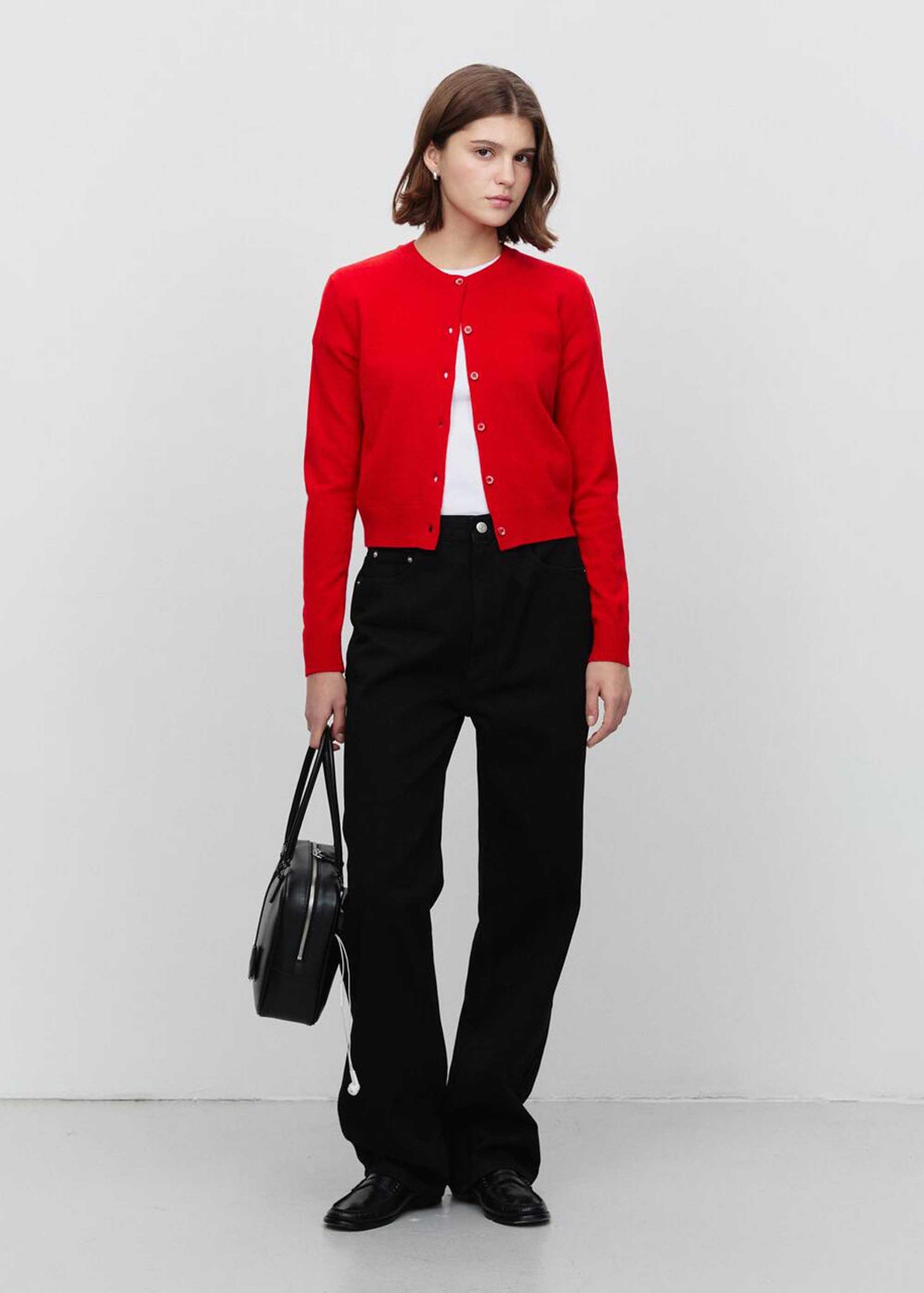 Red Round-Neck Wool Cardigan