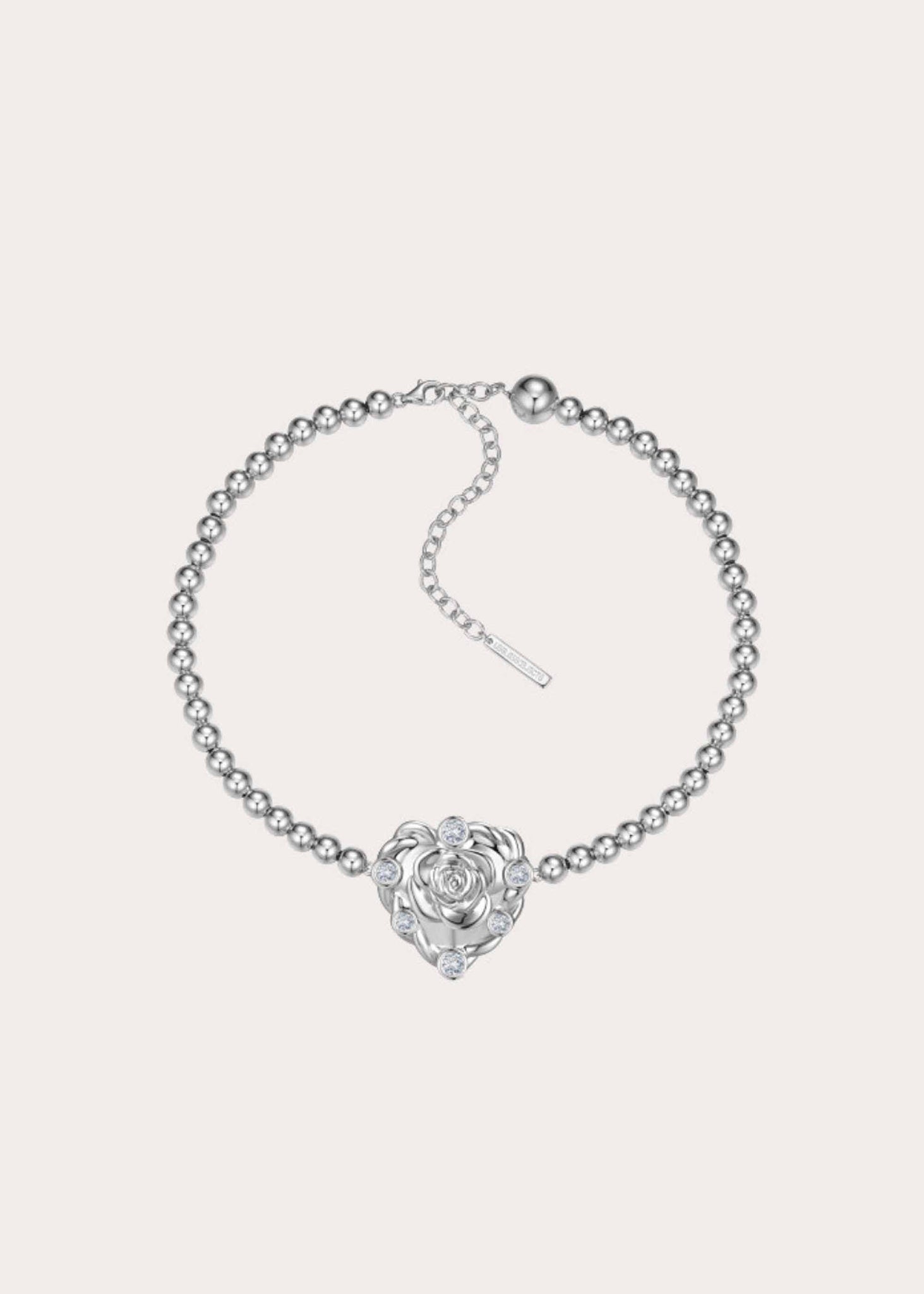 Silver Rose Heart Bead Choker