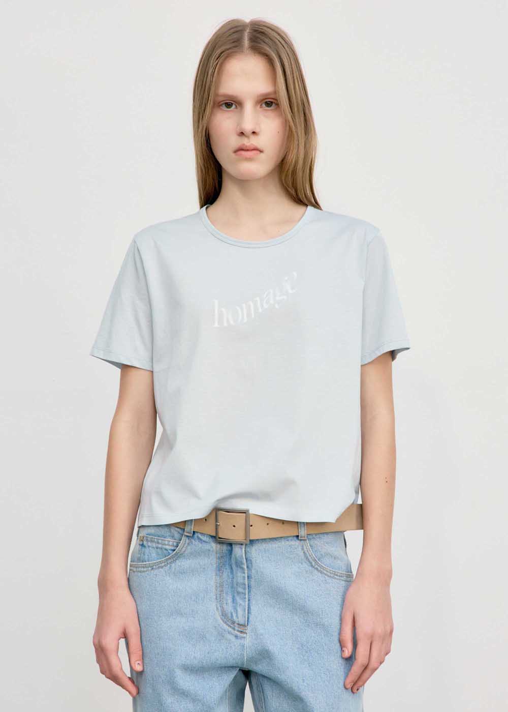 Pale Blue ‘Homage’ Cropped T-Shirt