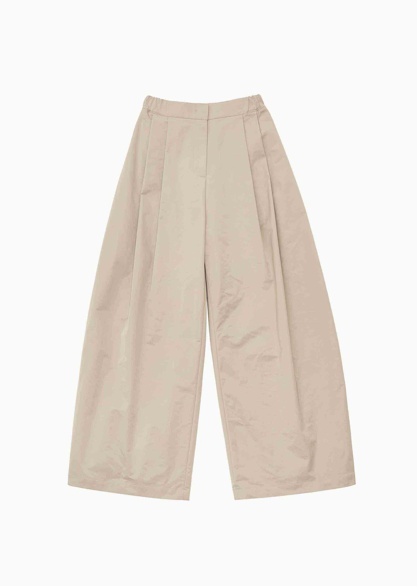 Beige Pleated Wide-Leg Pants