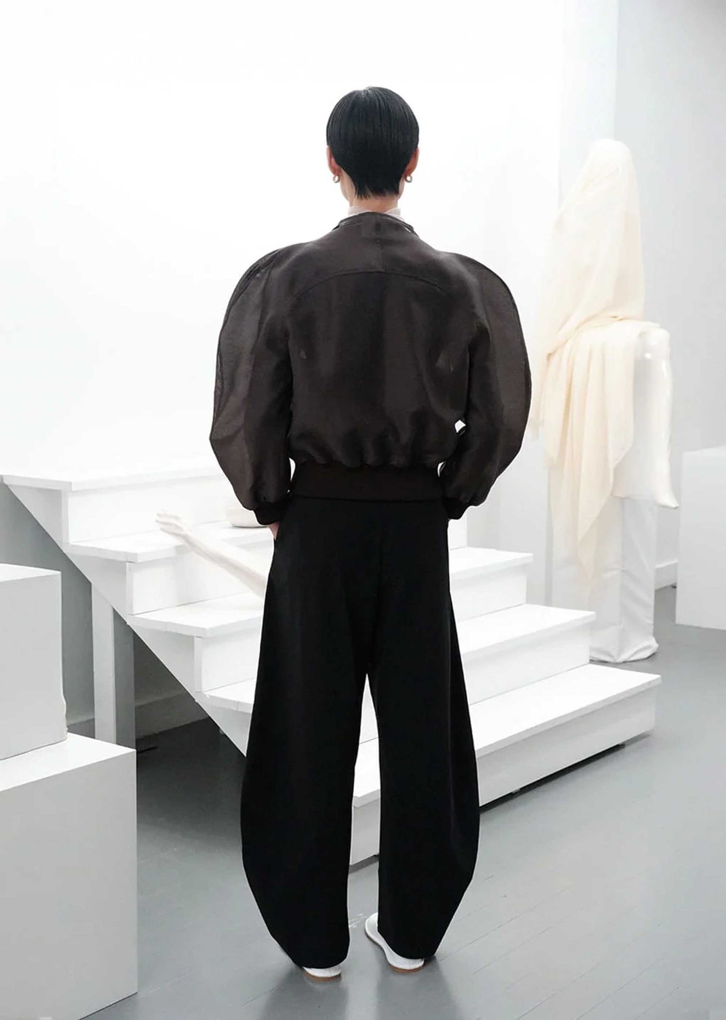 Black Curved Silhouette Pants