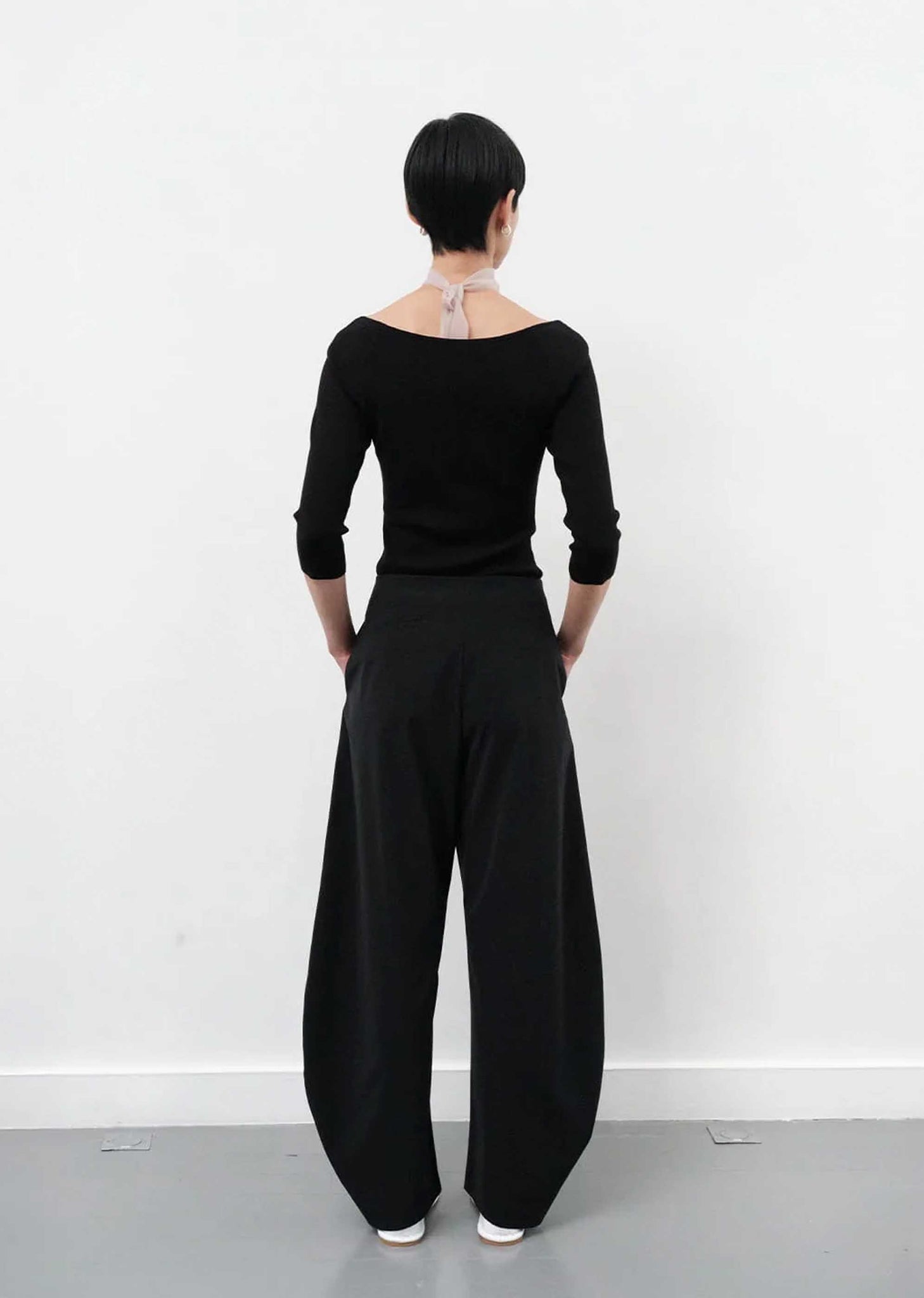 Black Curved Silhouette Pants