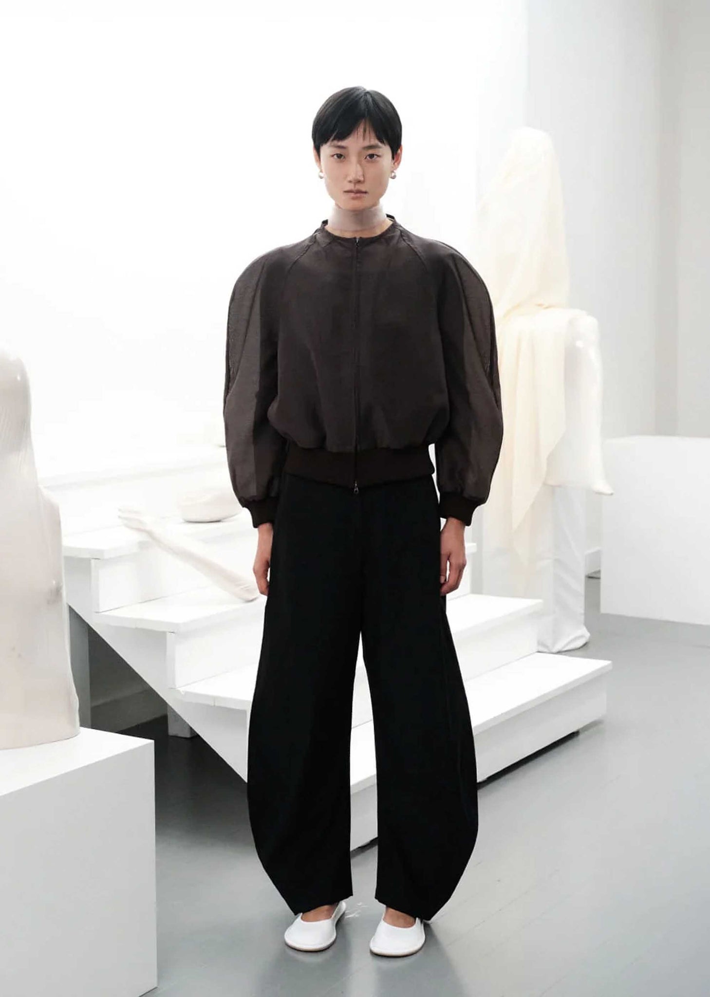 Black Curved Silhouette Pants