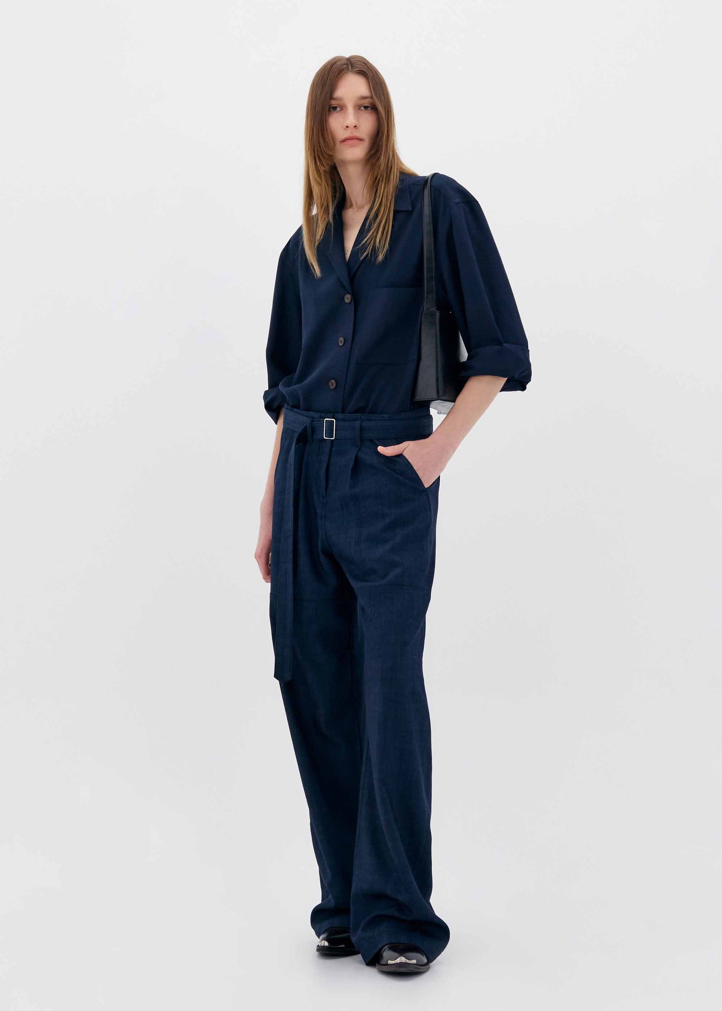 Navy Belted Trousers