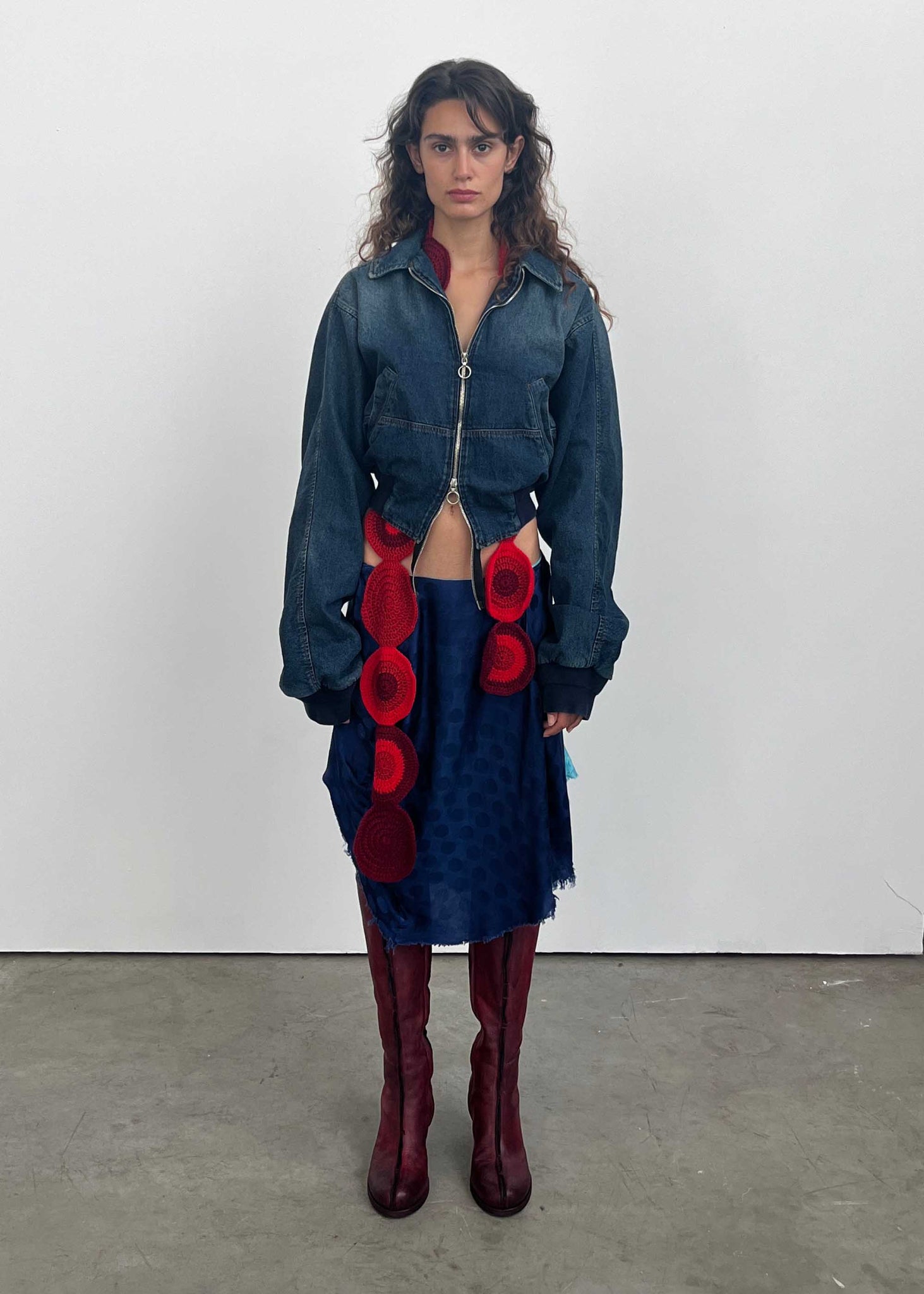 Blue Jacquard Patch Skirt
