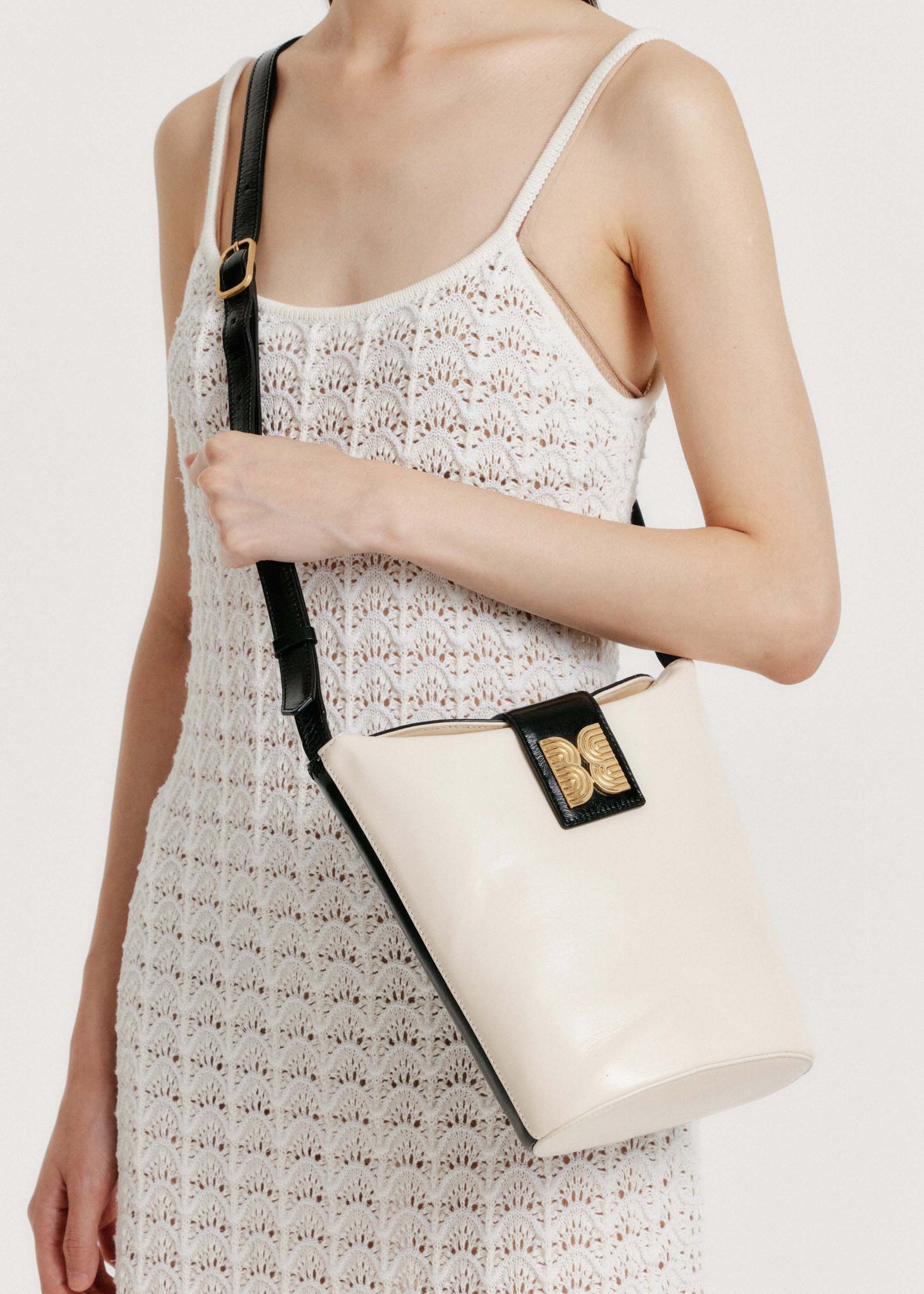 Black & White Flapped Bucket Bag