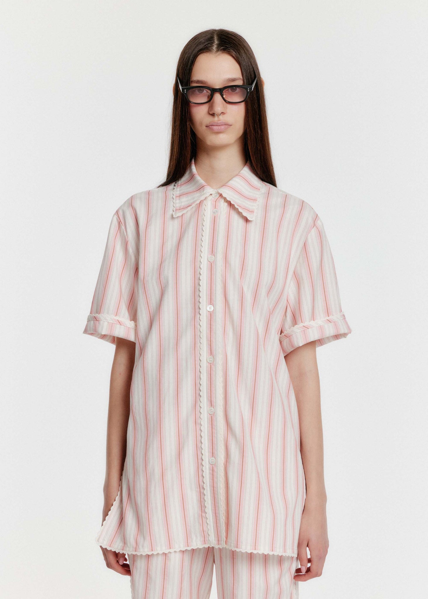 Pink Striped Lace Shirt