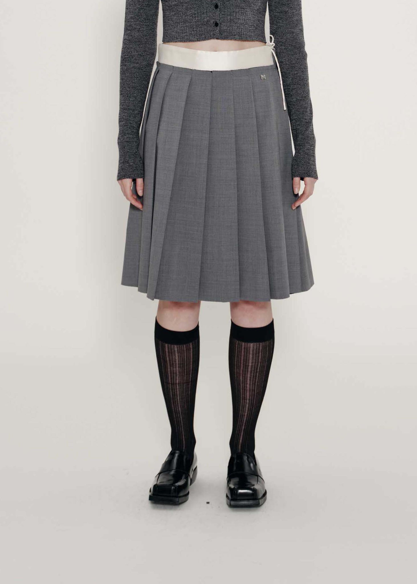 Grey Pleated Raw Hem Skirt