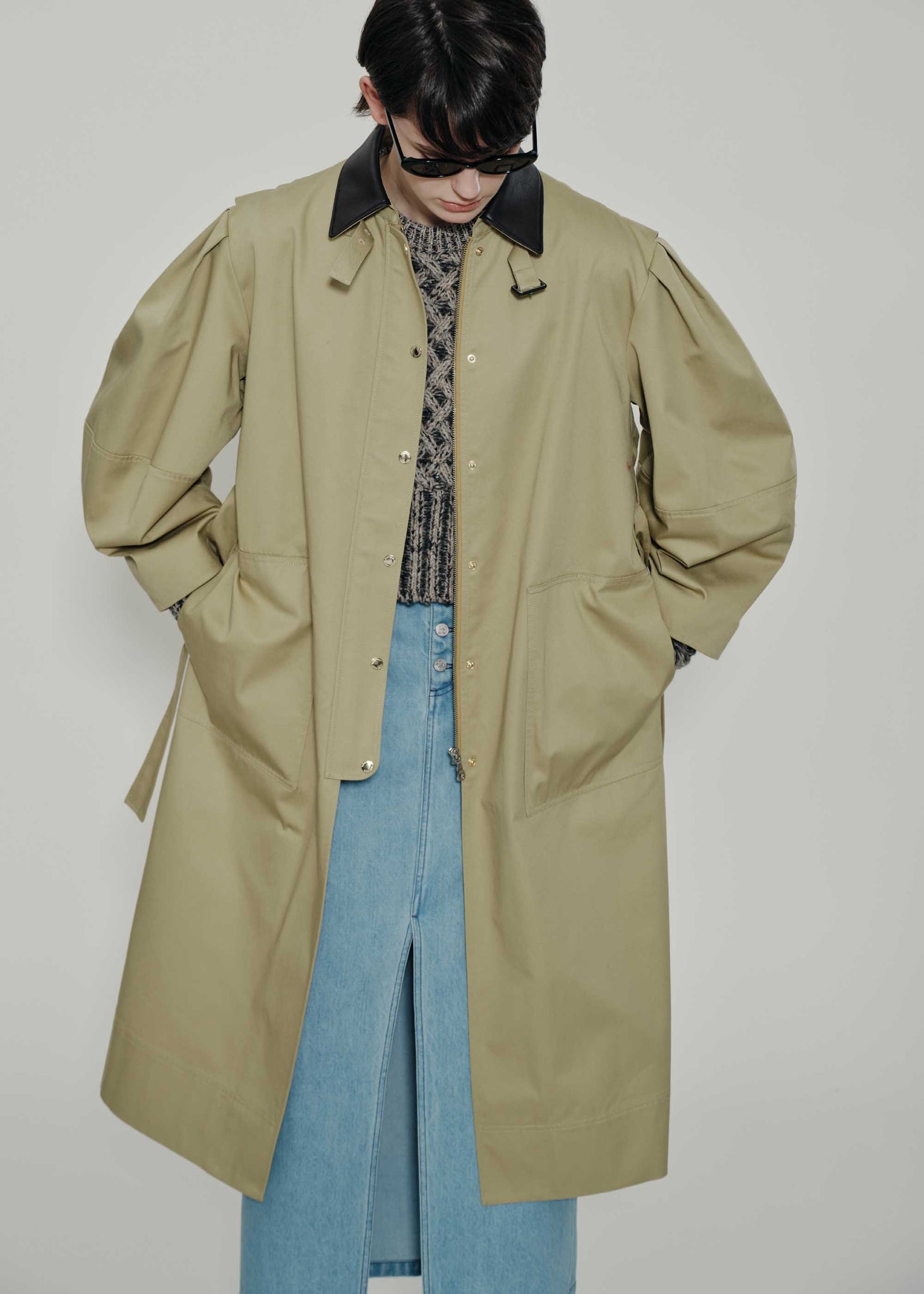 Tan Ruched Trench Coat