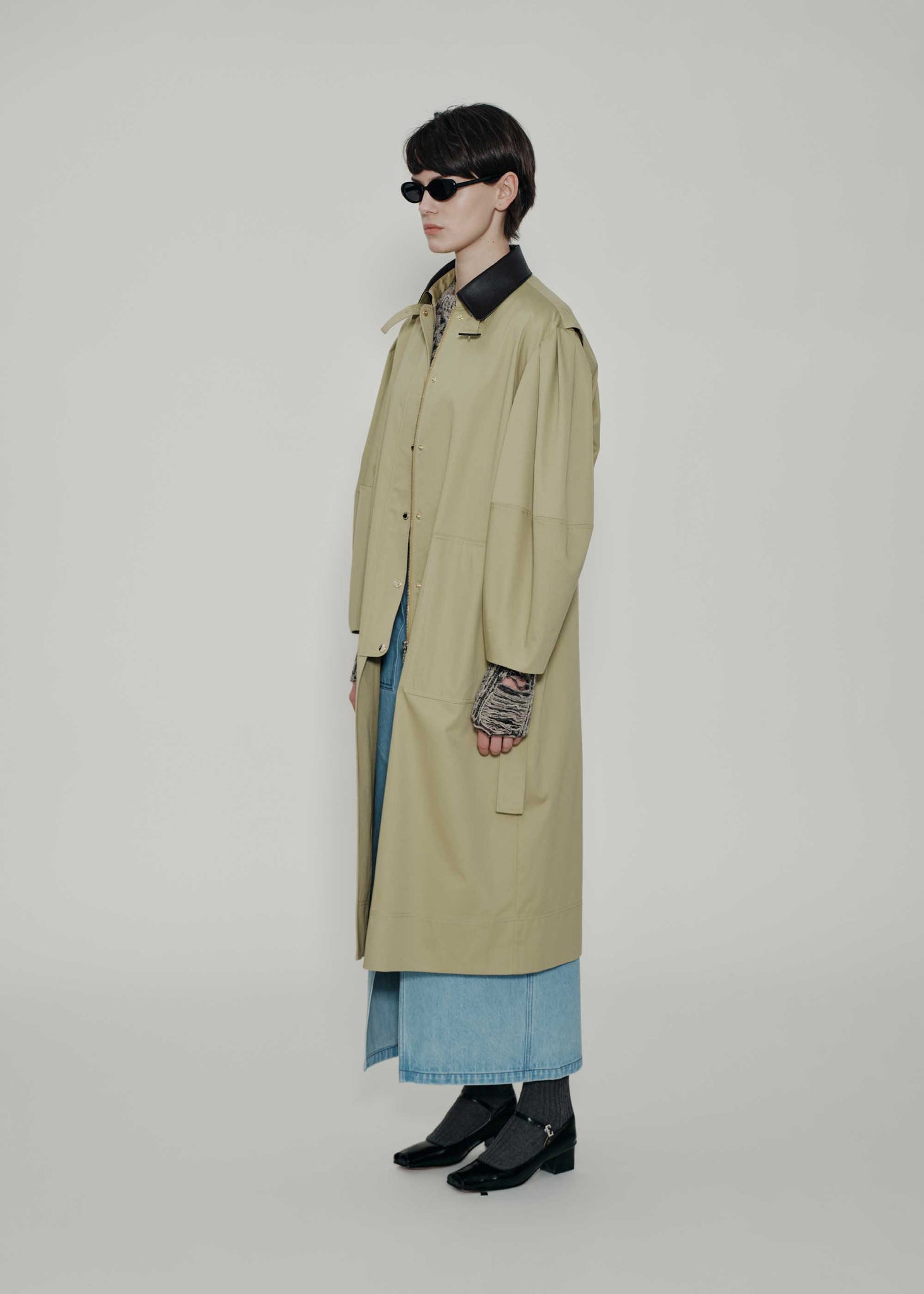 Tan Ruched Trench Coat