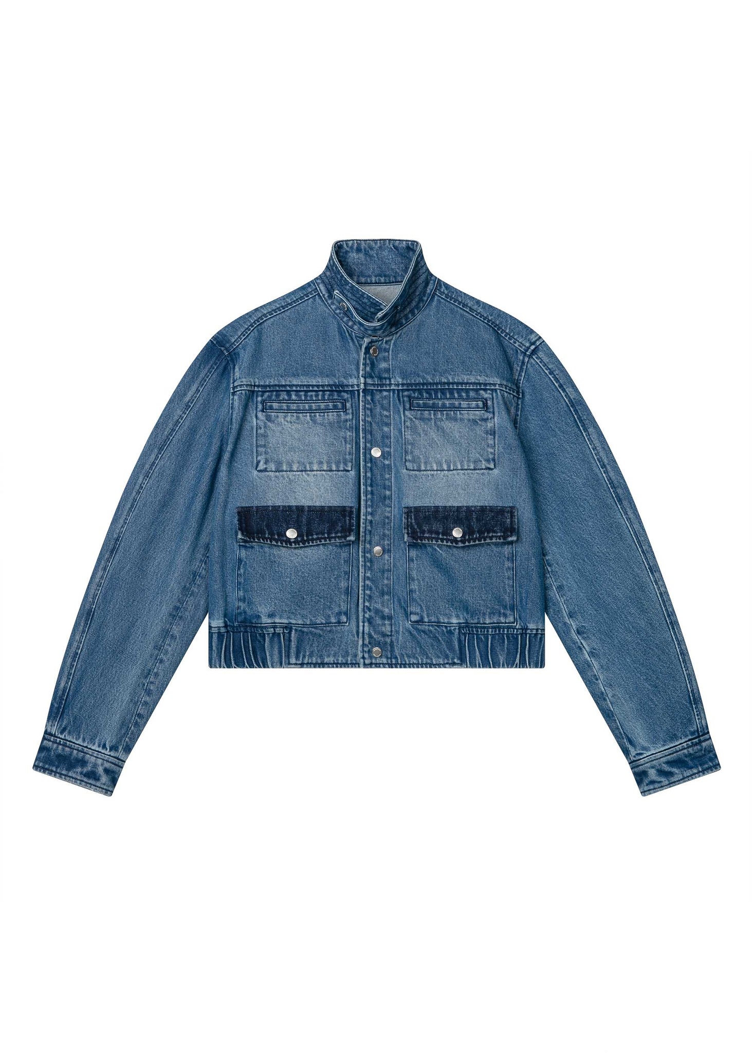 Blue Cropped Pocket Denim Jacket