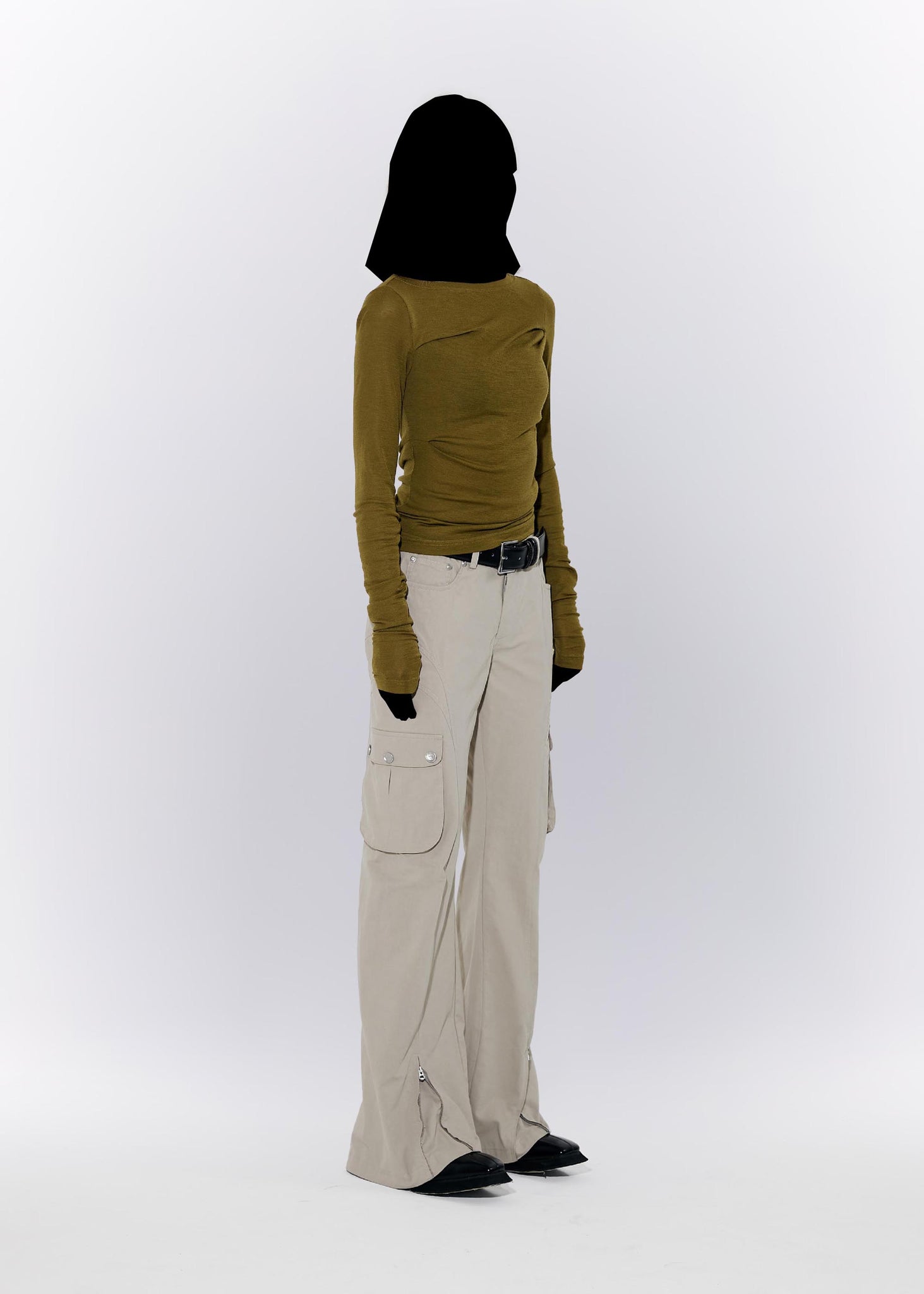 Beige Flare Cargo Pants