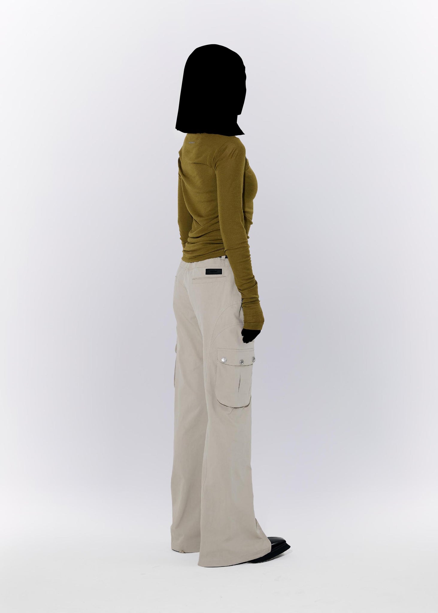 Beige Flare Cargo Pants