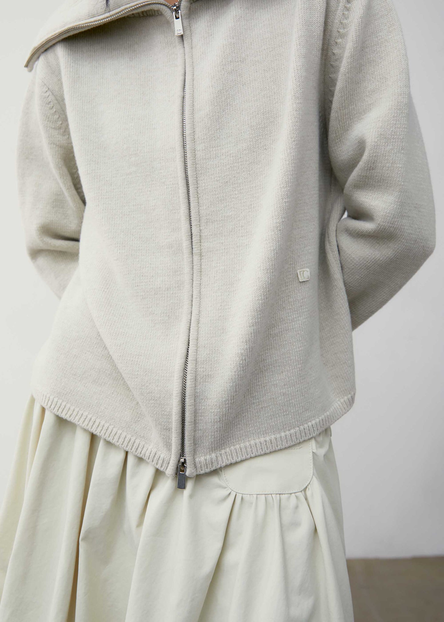 Grey Spread Collar Zip-Up