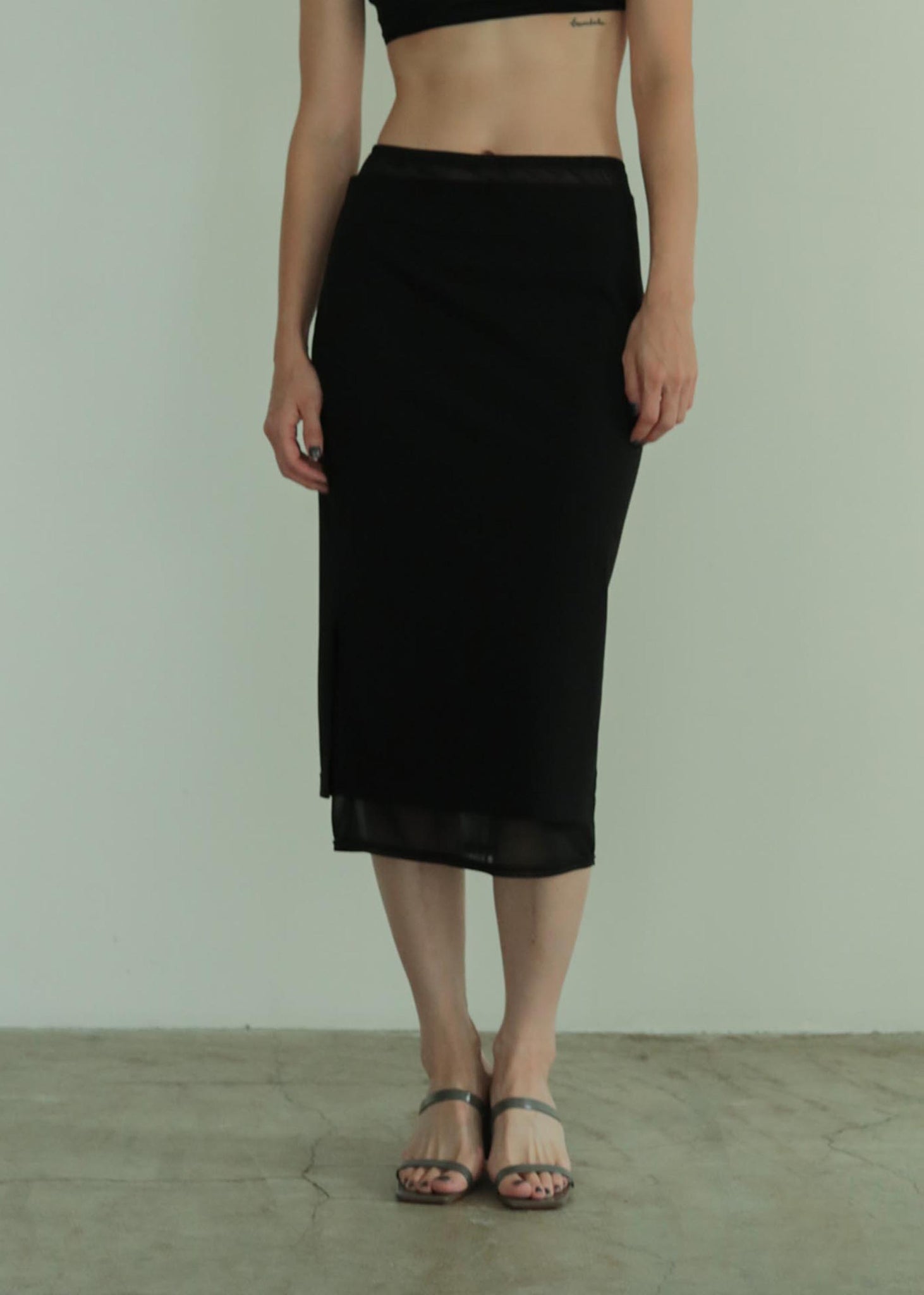 Black Layered Midi Pencil Skirt