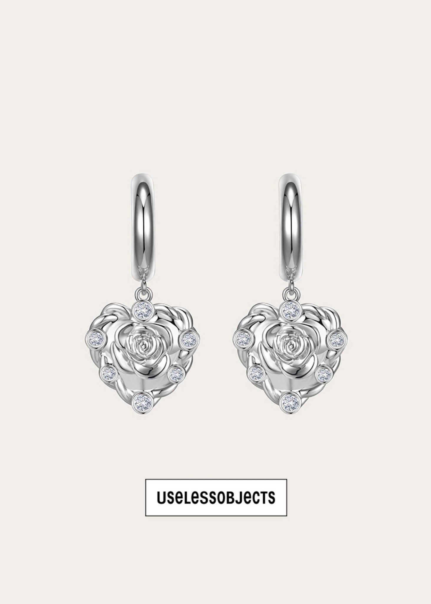 Silver Rose Earring Pair