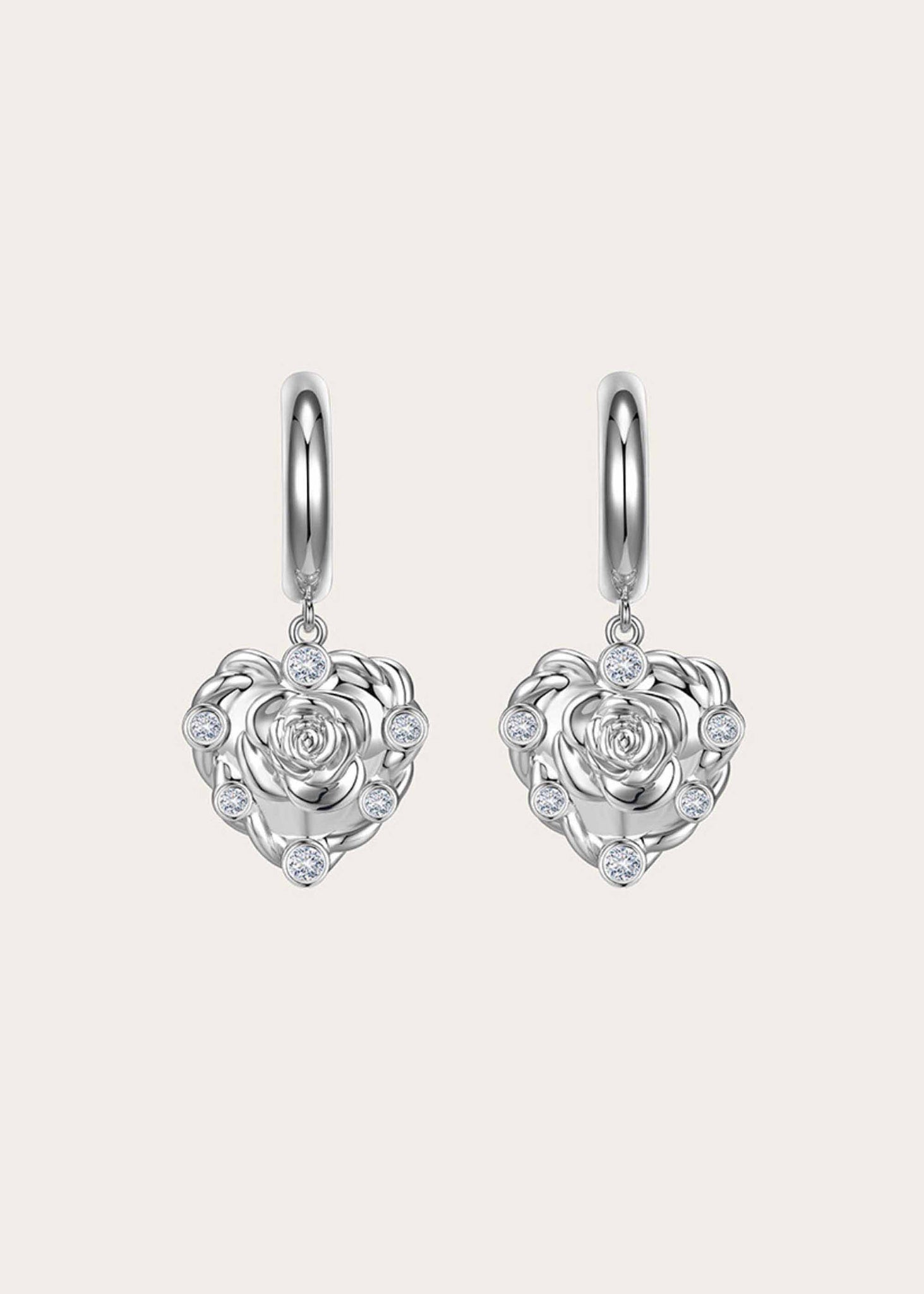 Silver Rose Earring Pair