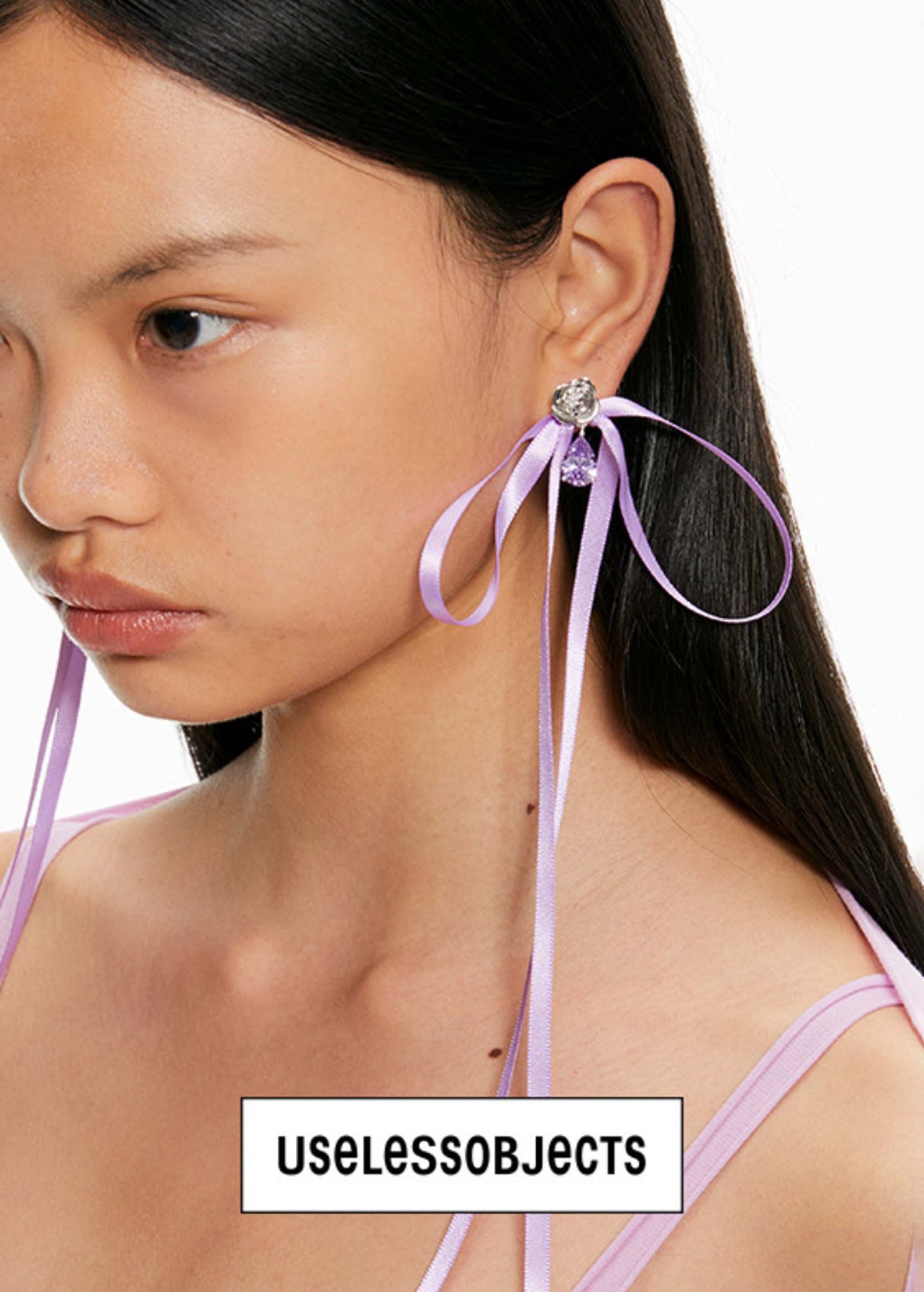 Purple Rose Bow Ribbon Earring Single