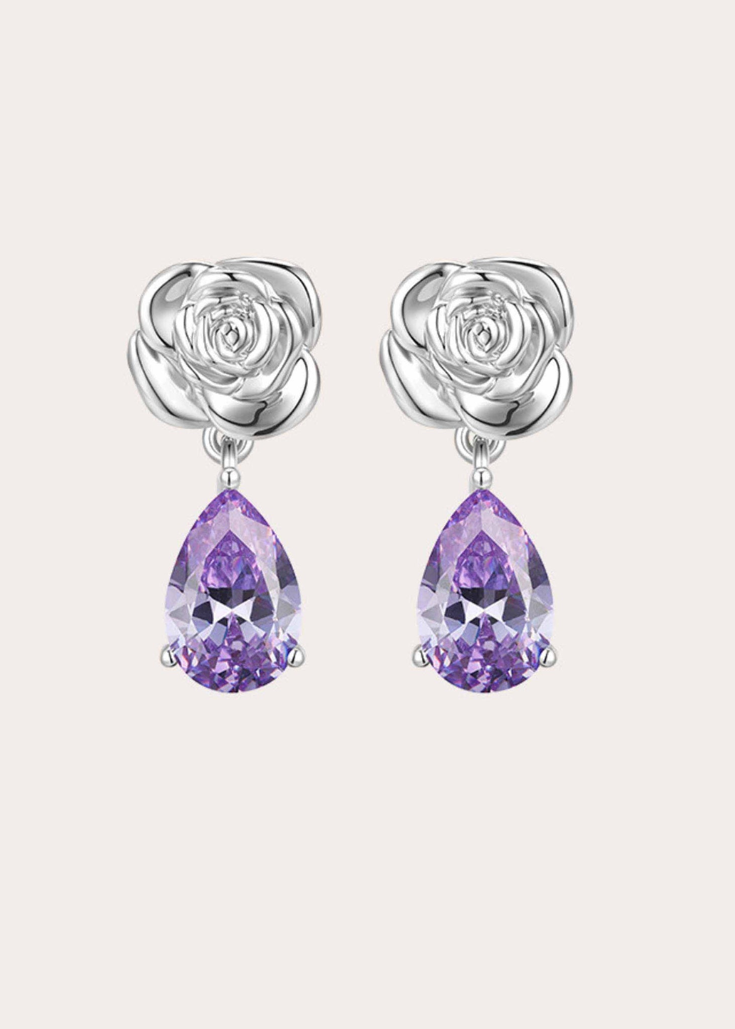 Silver & Purple Rose Diamond Earring Pair