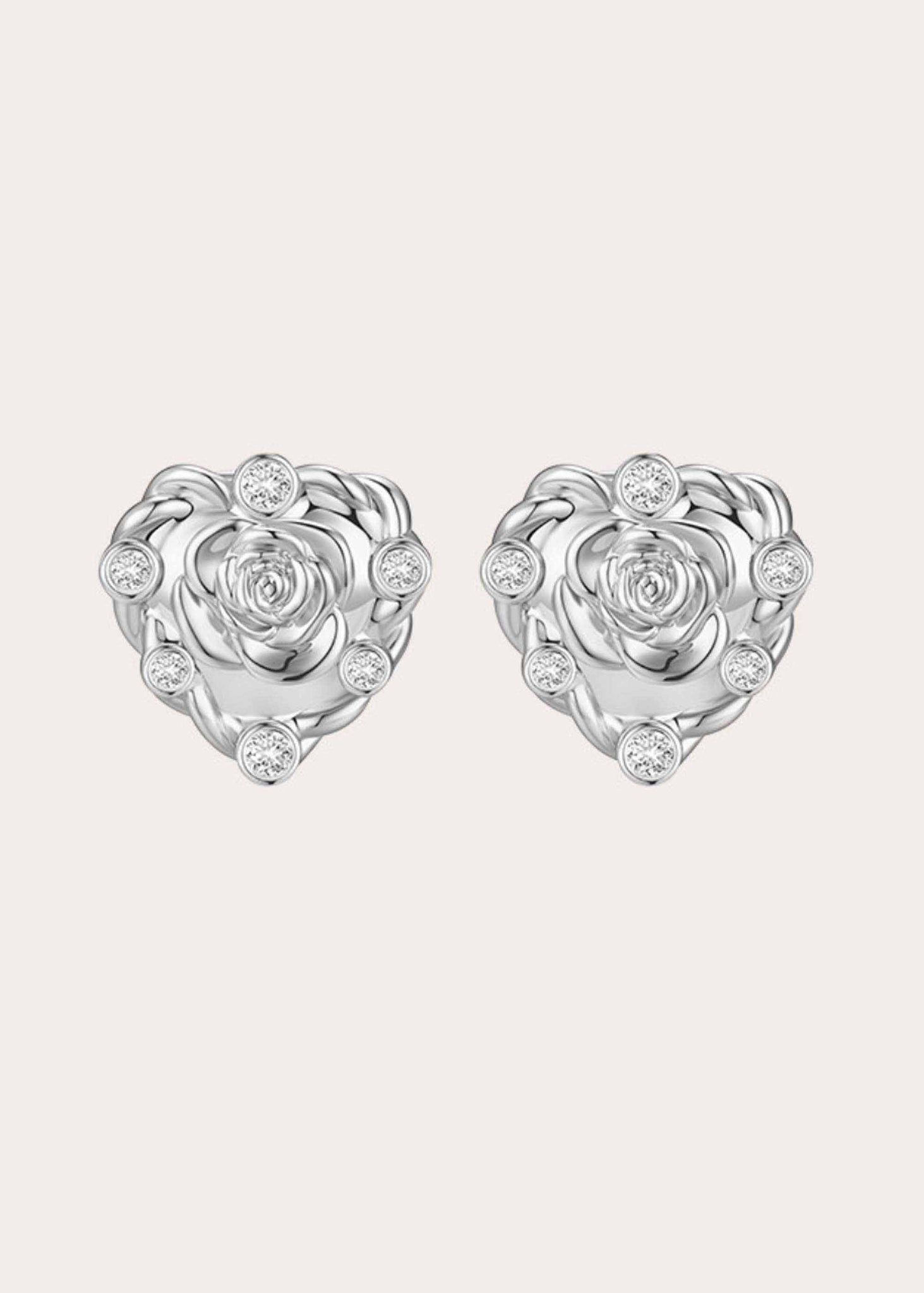 Silver Rose Stud Earring Pair