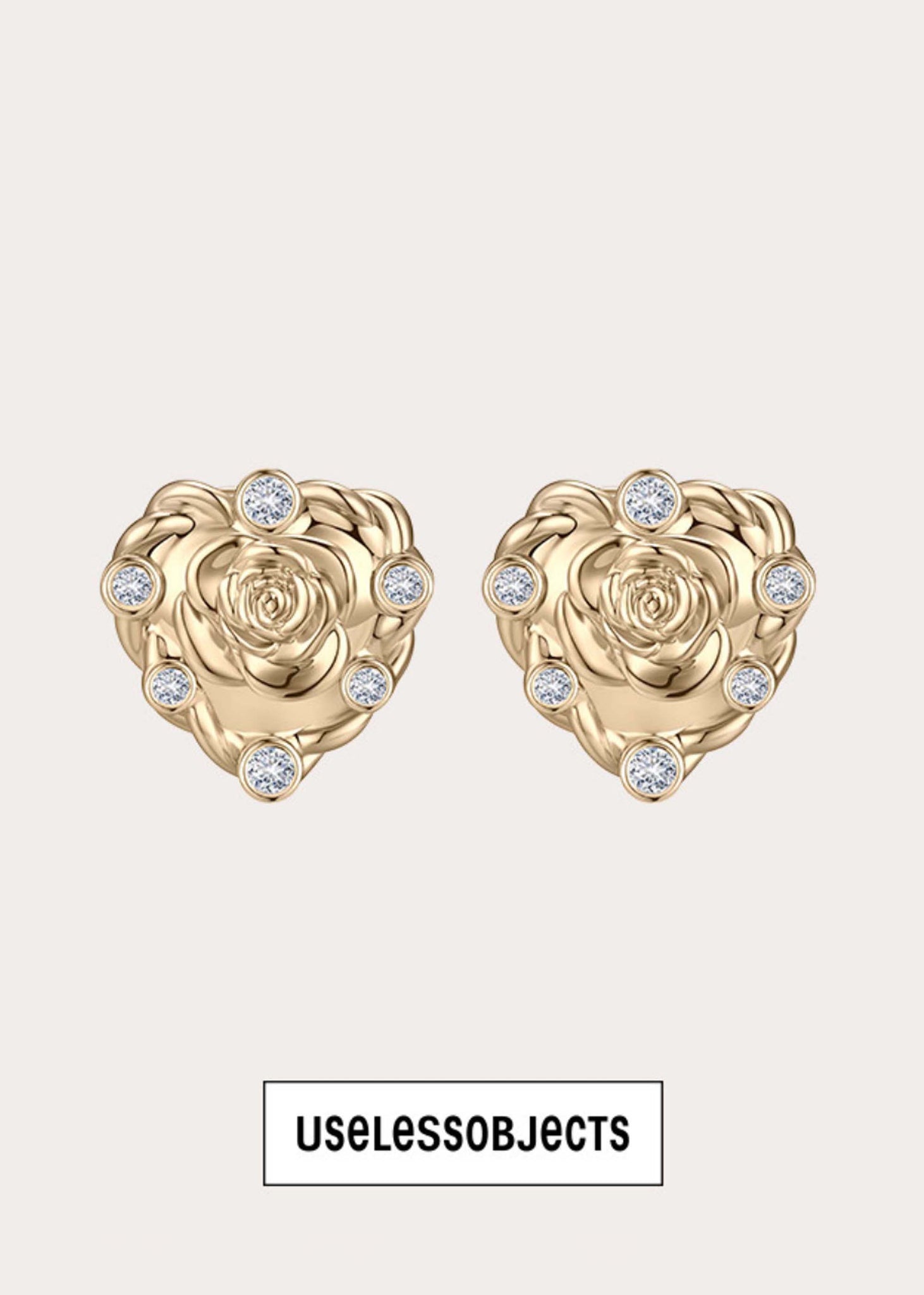 Gold Rose Stud Earring Pair