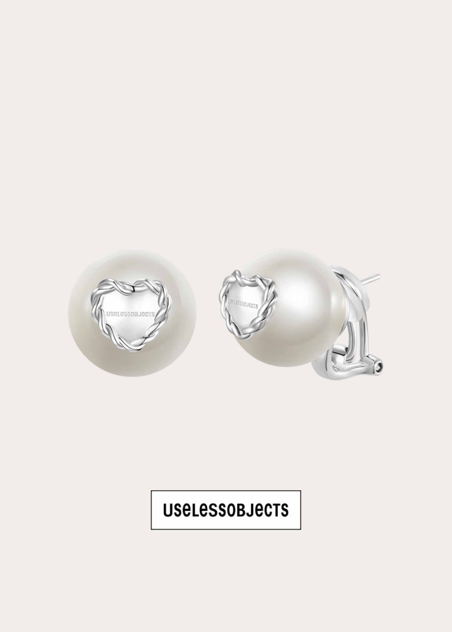 Silver Heart Pearl Earring Pair