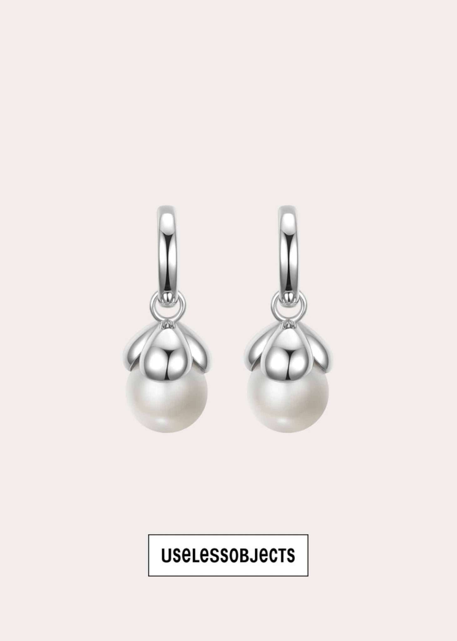 Silver Petal Pearl Earrings Pair