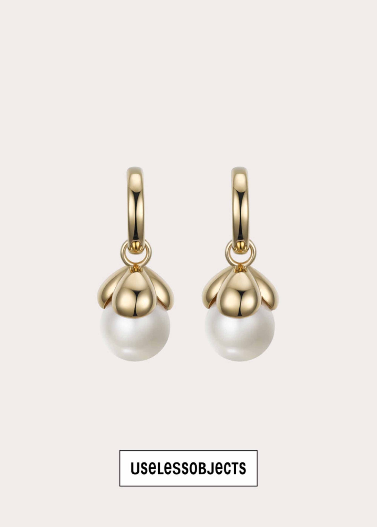 Gold Petal Pearl Earrings Pair