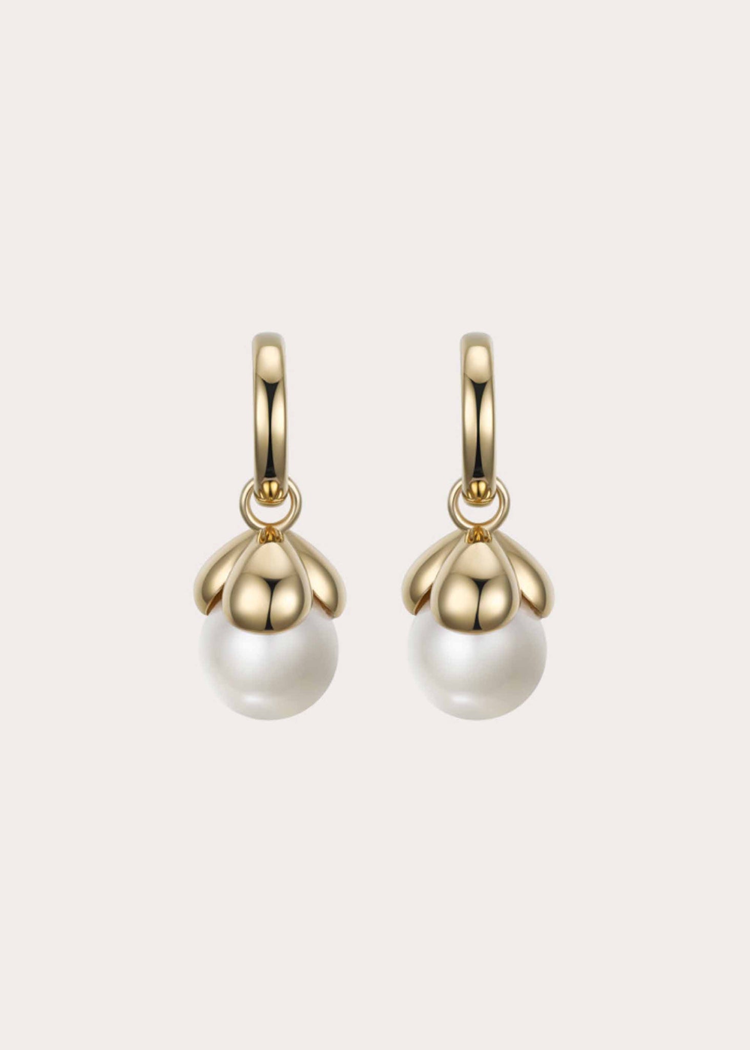 Gold Petal Pearl Earrings Pair