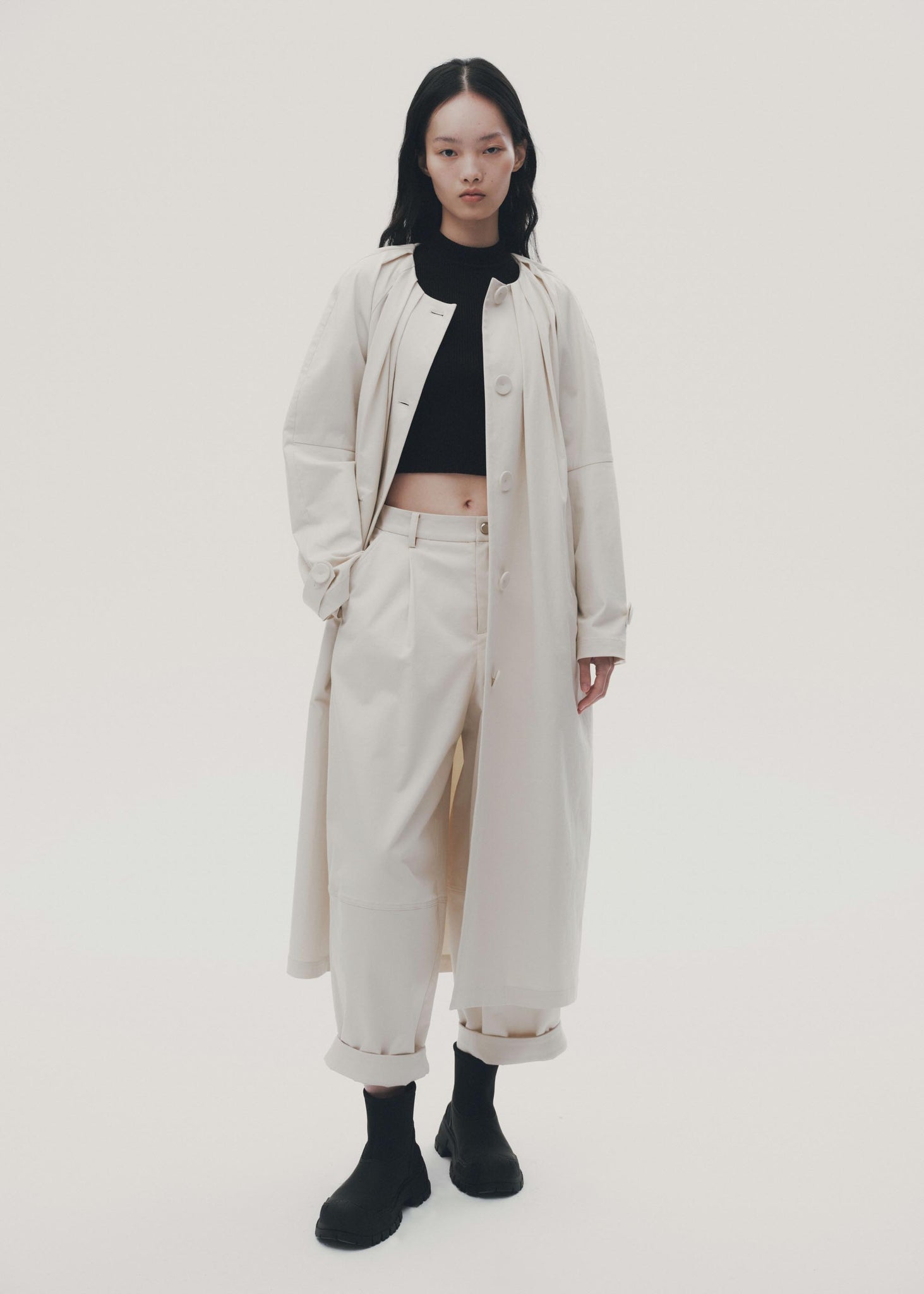 Off-white Pleated Collarless Overcoat