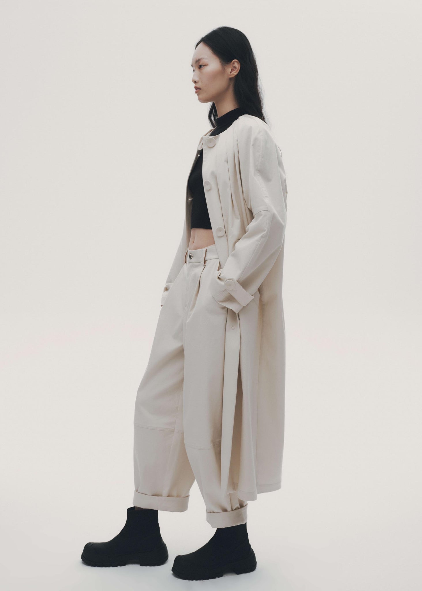 Off-white Pleated Collarless Overcoat