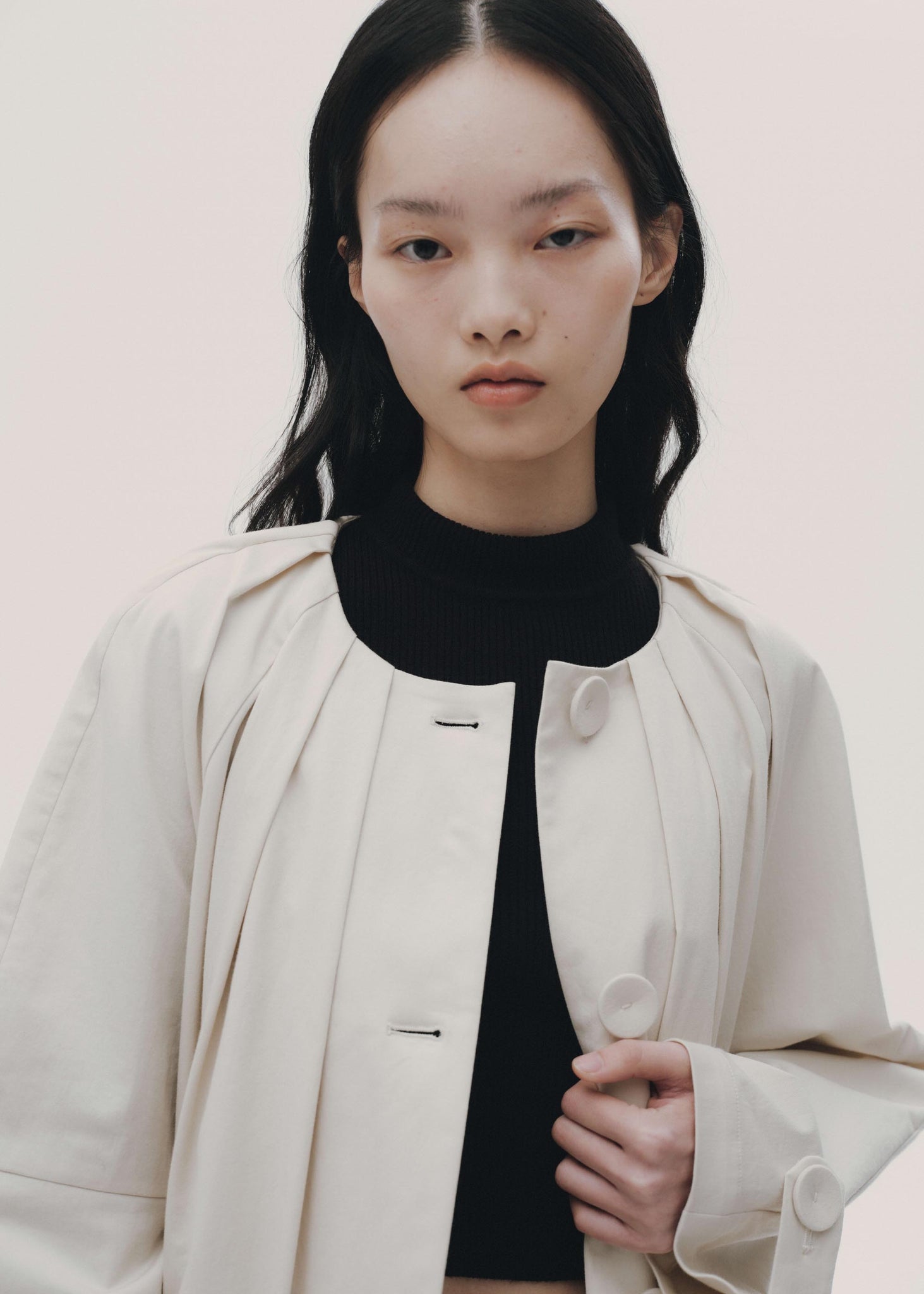 Off-white Pleated Collarless Overcoat