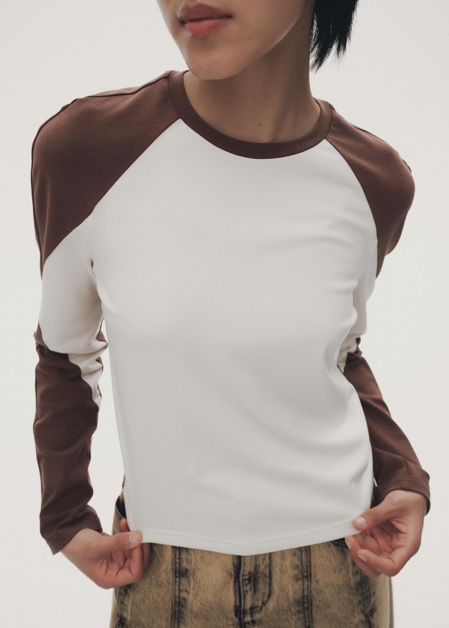 Brown & White Panelled Baseball T-Shirt