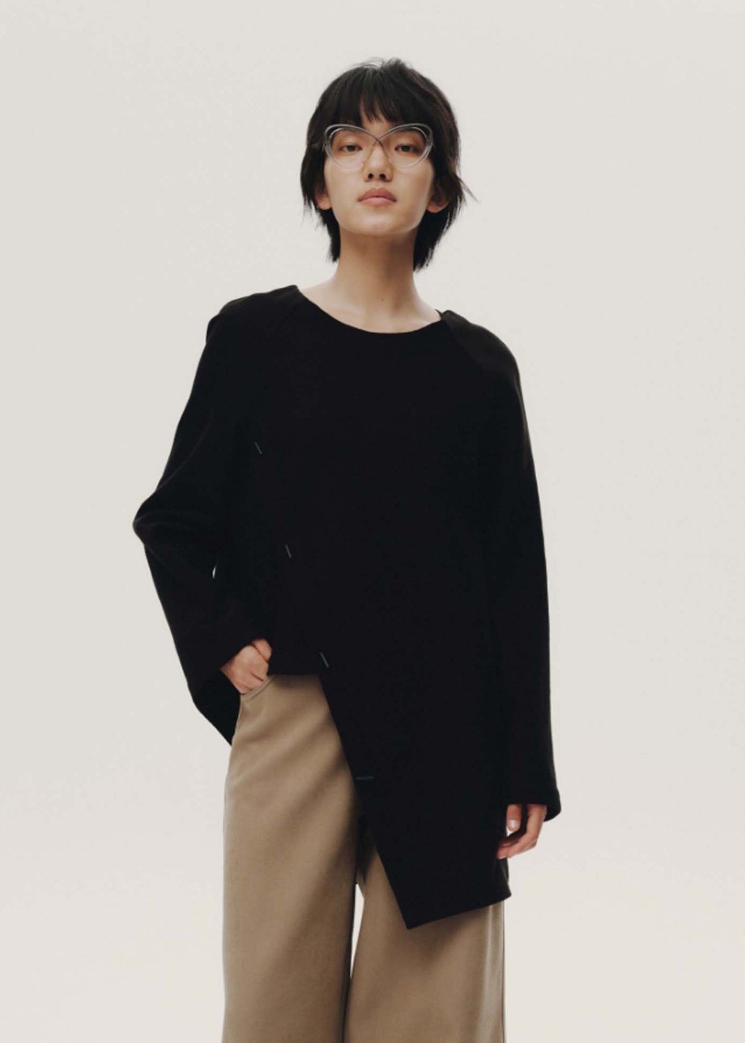 Black Asymmetric Panelled Shirt