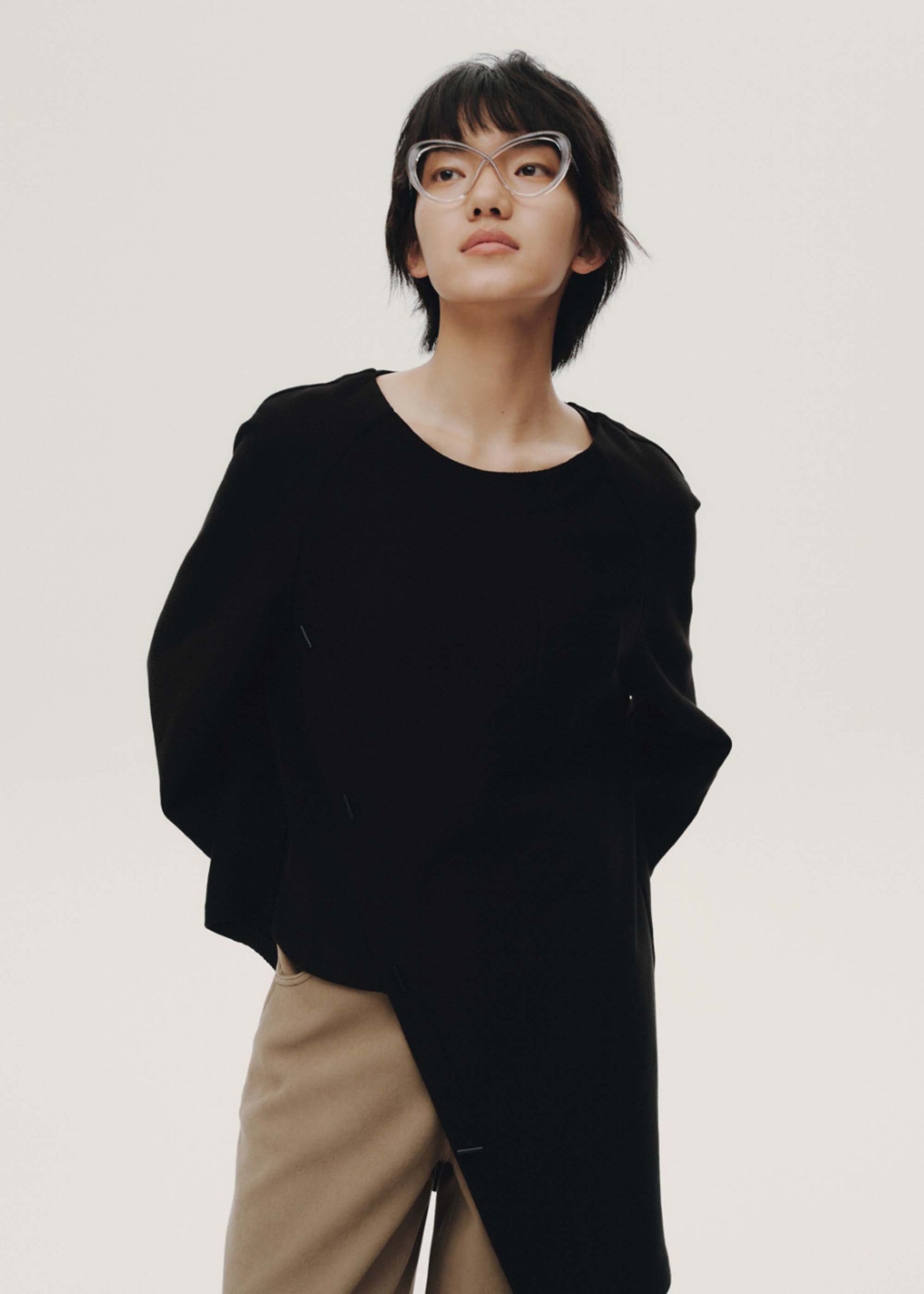 Black Asymmetric Panelled Shirt