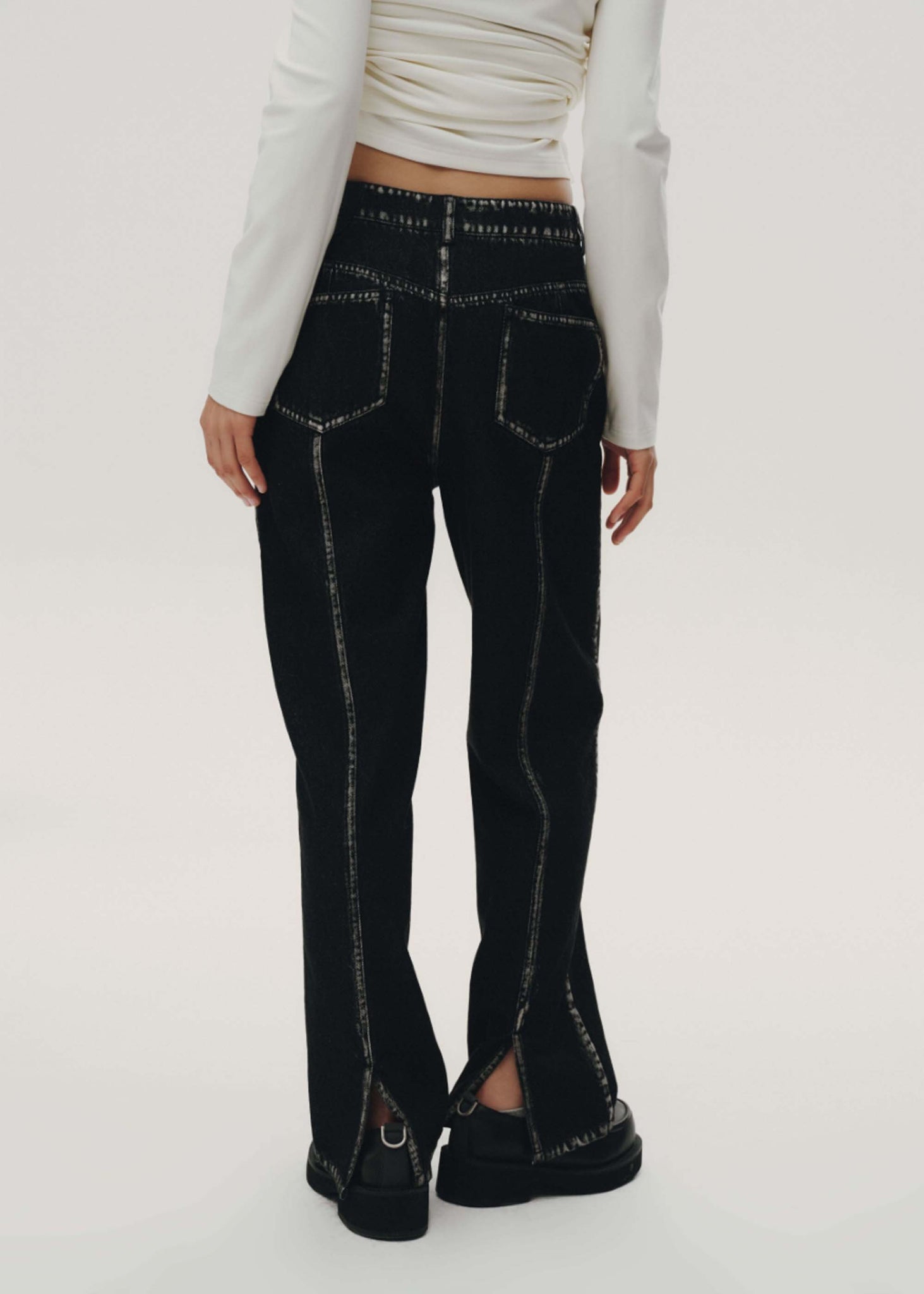 Black Faded Trim Straight Jeans