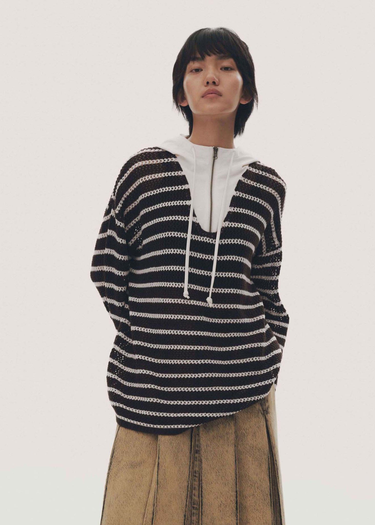 Black & White Stripped Knit Anorak