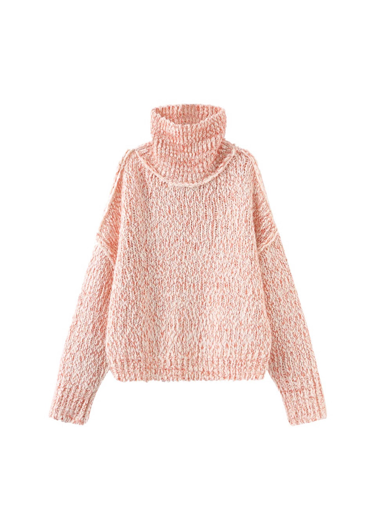 Pink Cable-knit Funnel Neck Sweater