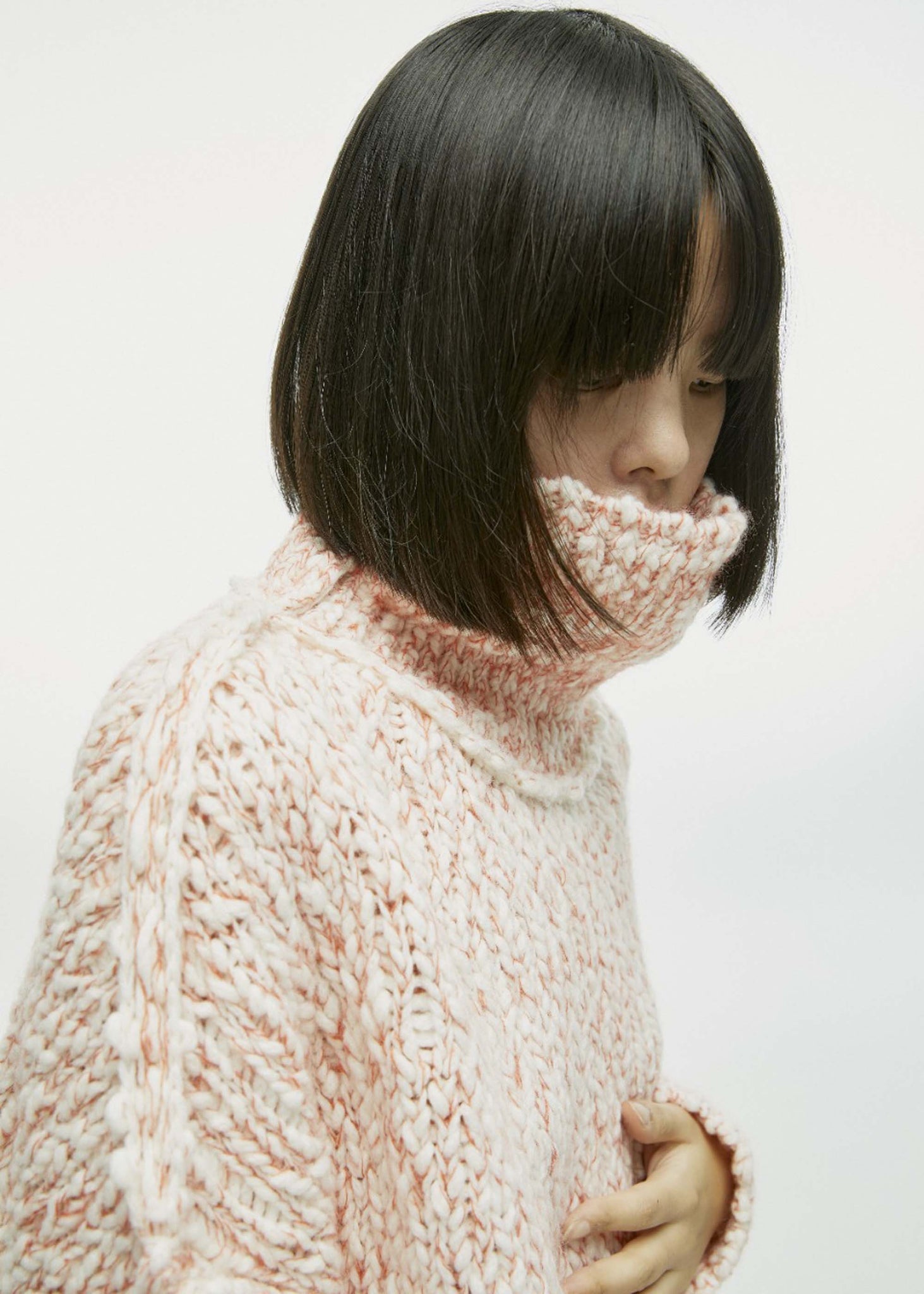 Pink Cable-knit Funnel Neck Sweater