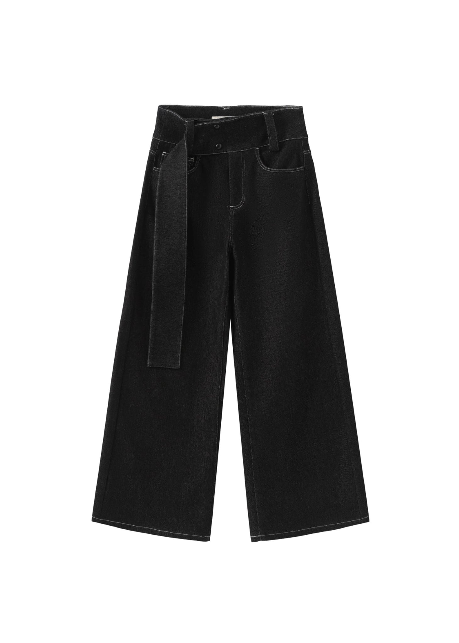 Black Belted Wide-leg Jeans