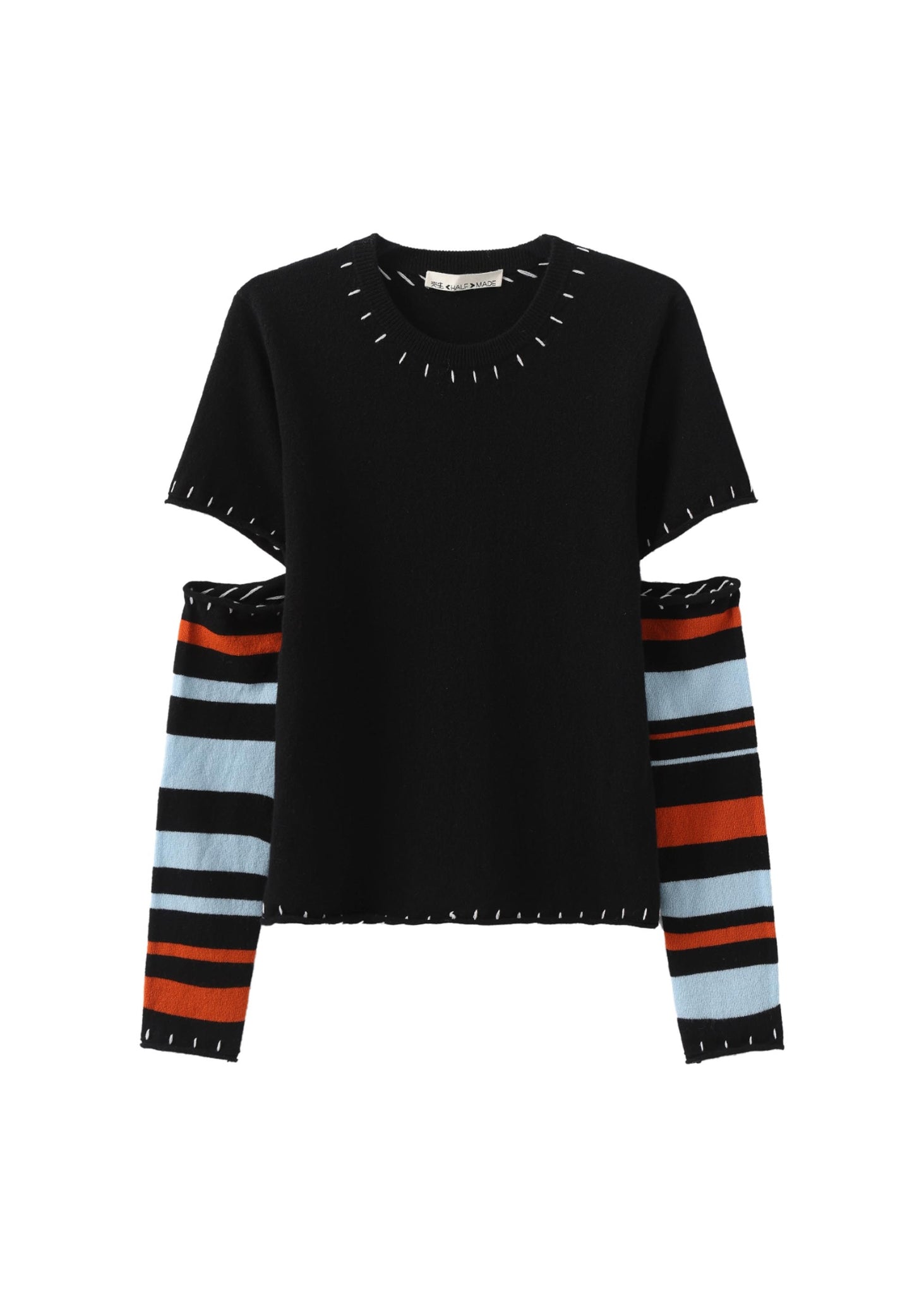 Black Striped Sleeve Knit T-shirt