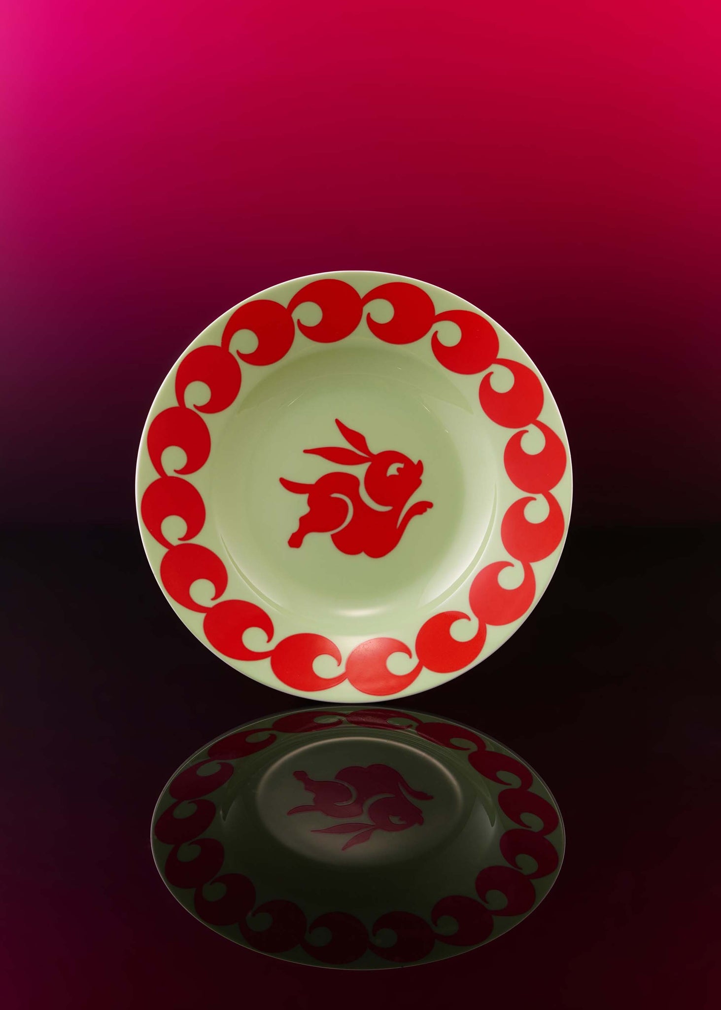 Black and Red Rabbit Plate Set of 2