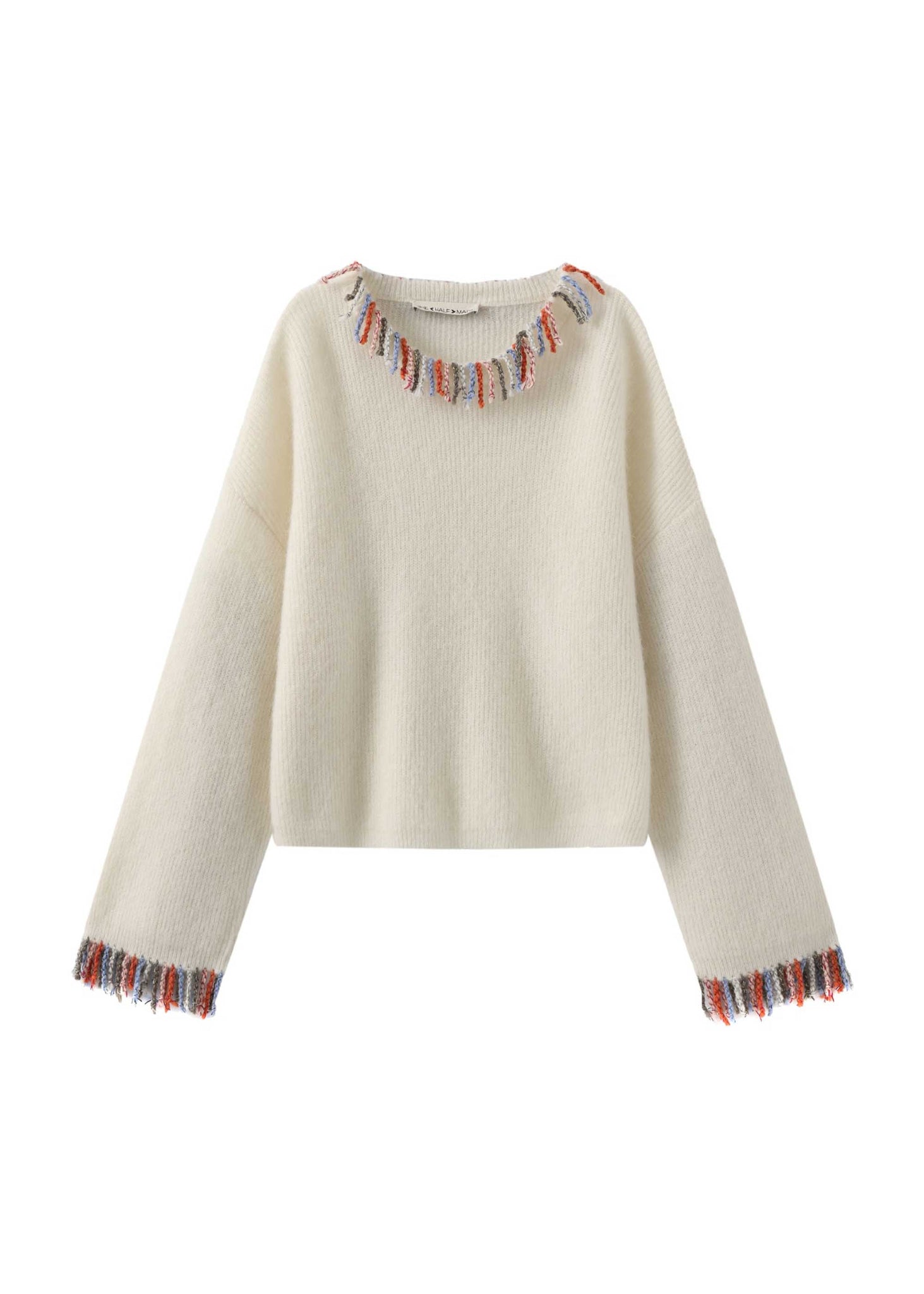 Beige Fringe Trim Sweater