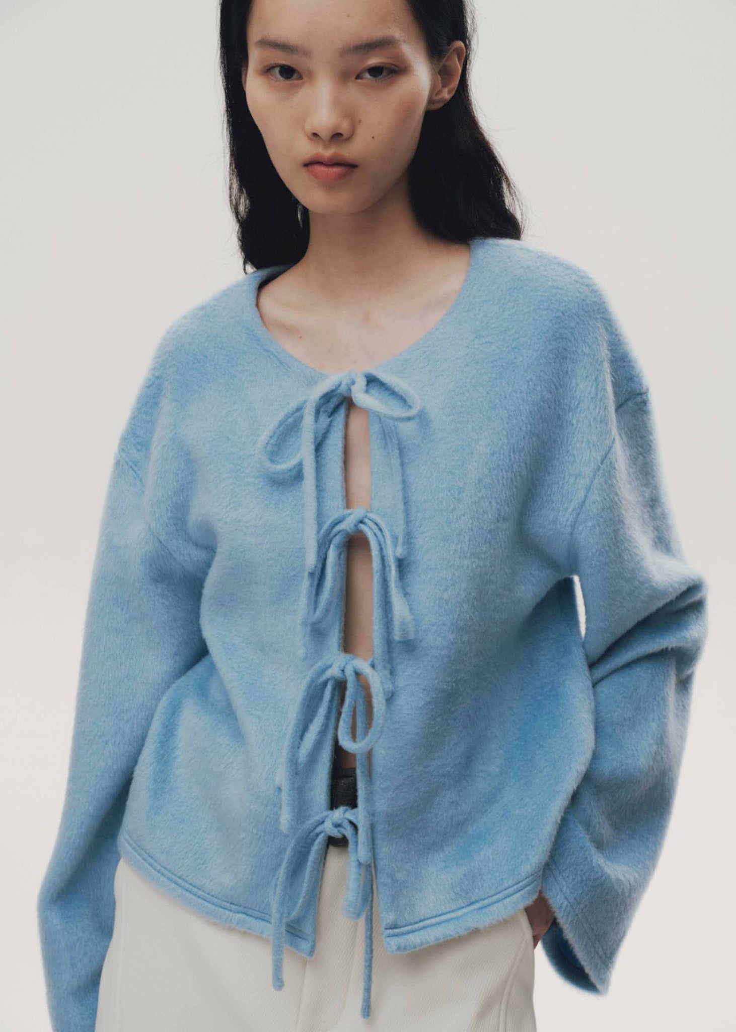 Blue Fuzzy Self-Tie Cardigan