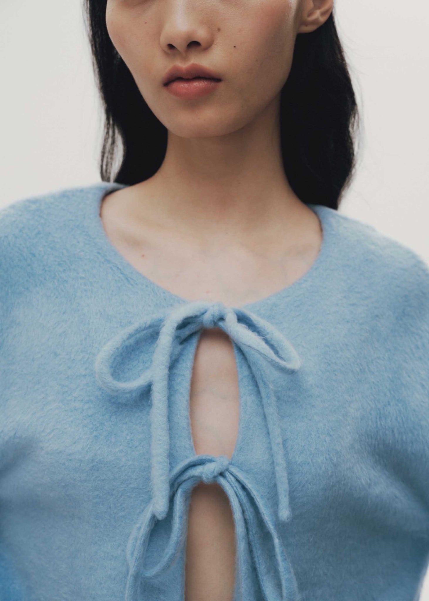 Blue Fuzzy Self-Tie Cardigan