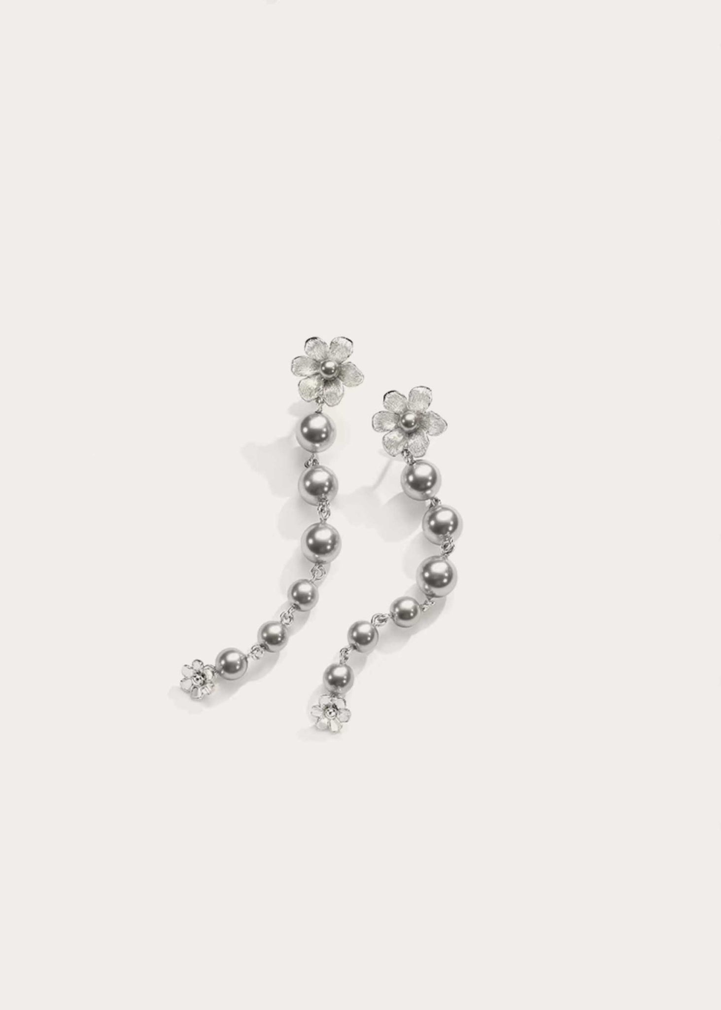 Grey Pomegranate Flower Pearl Chain Earrings